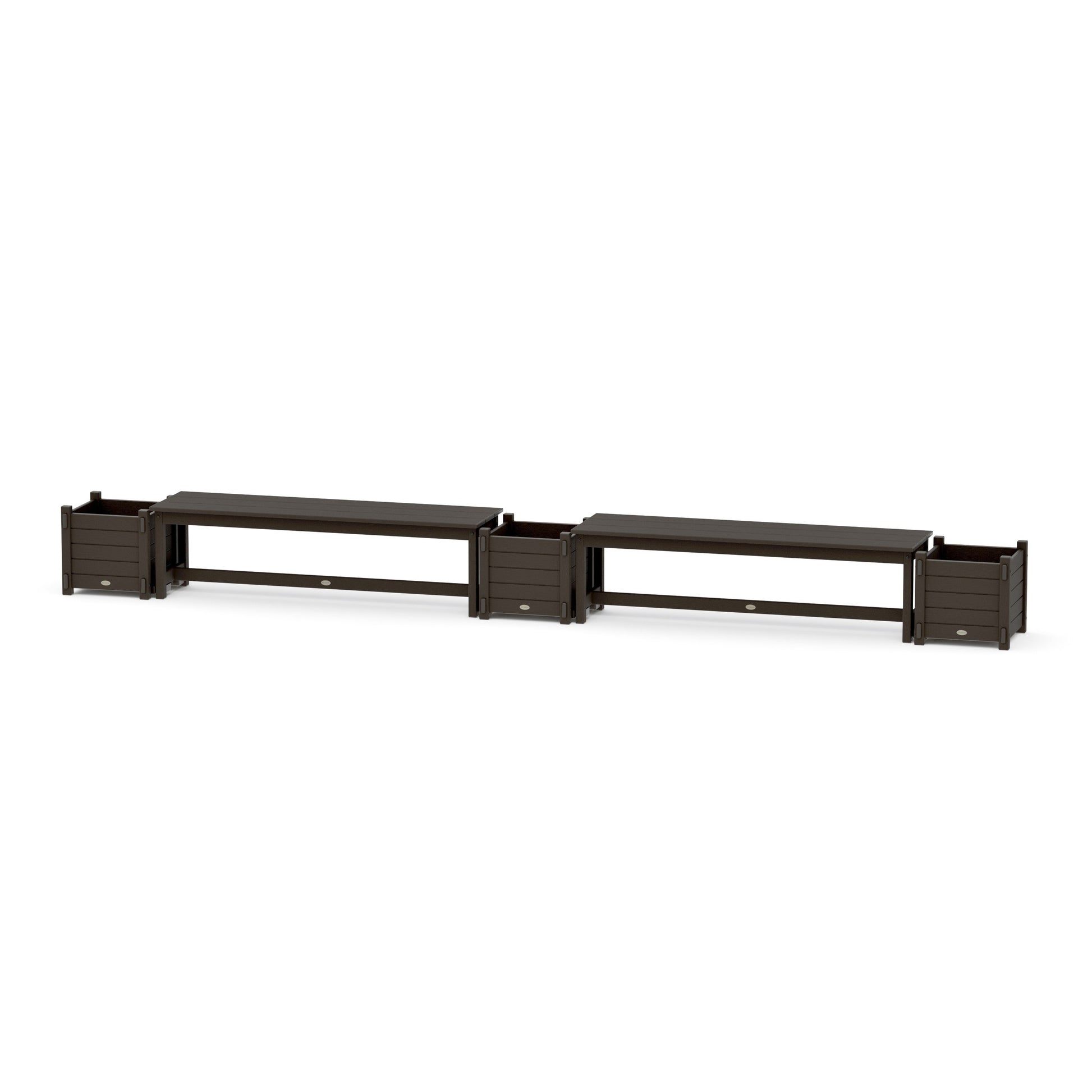 POLYWOOD 60" Nautical Straight Double Planter Bench Set — Vintage Coffee