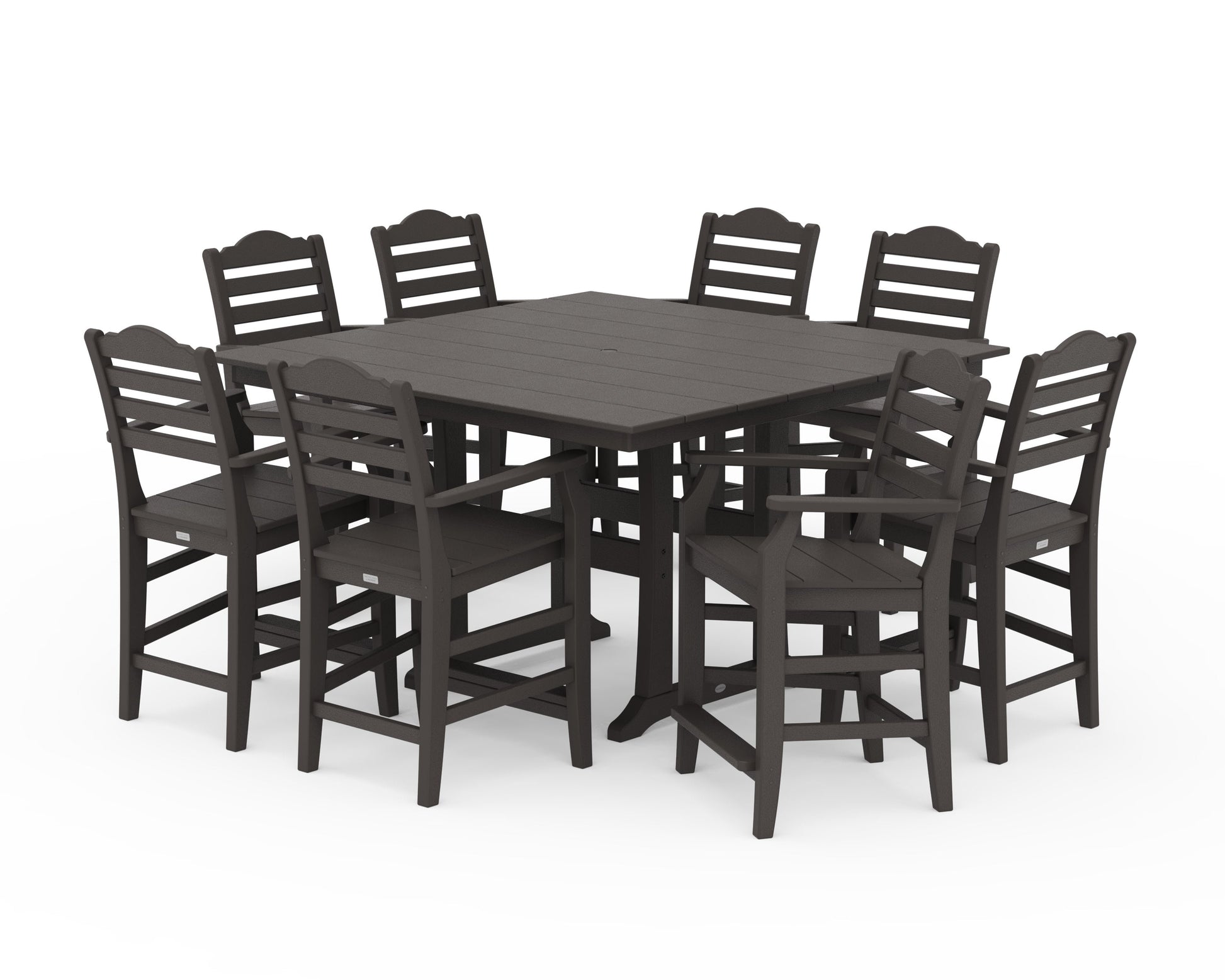 POLYWOOD Savannah 9-Piece Square Farmhouse Counter Set with Trestle Legs — Vintage Coffee