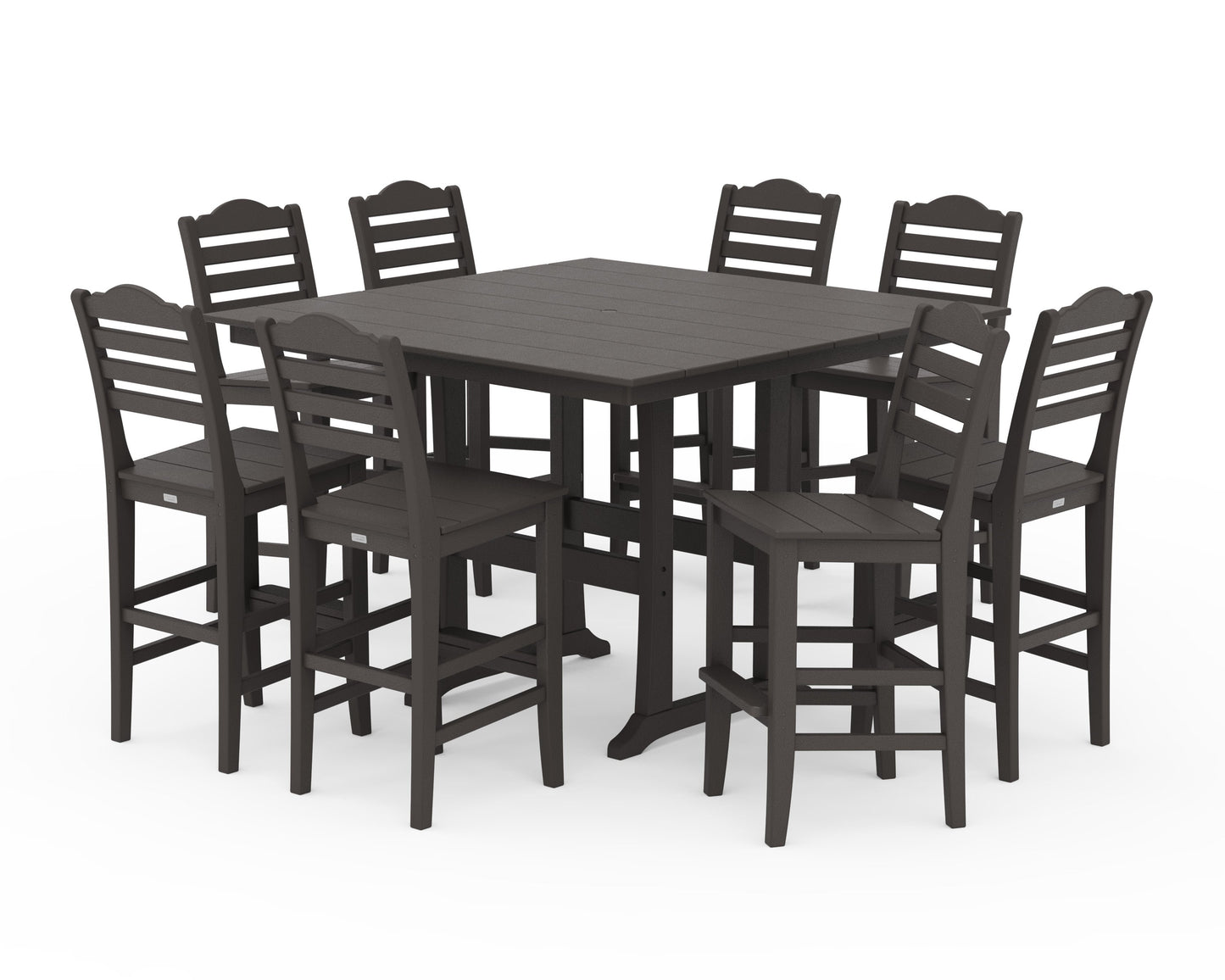 POLYWOOD Savannah Side Chair 9-Piece Square Farmhouse Bar Set with Trestle Legs — Vintage Coffee