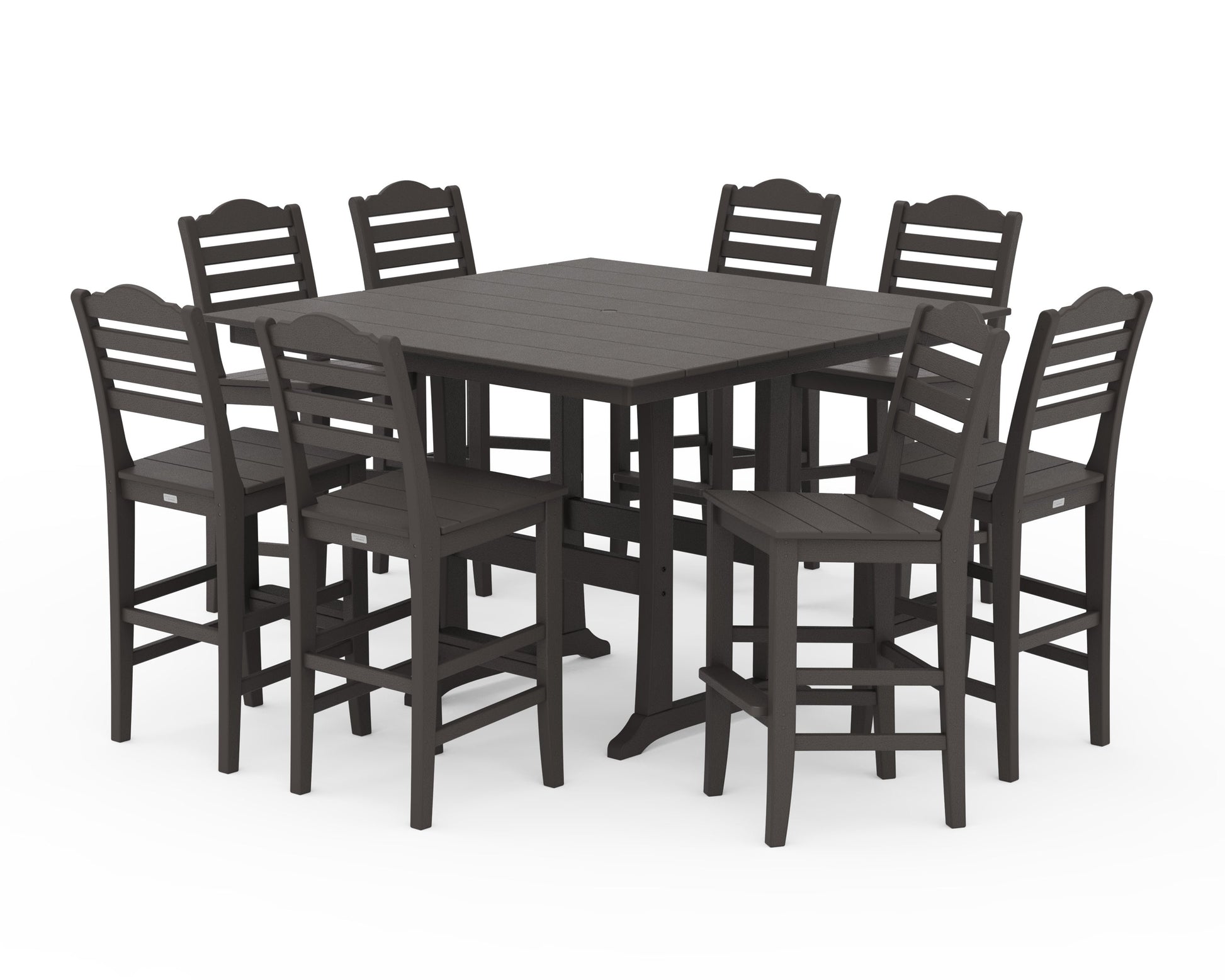 POLYWOOD Savannah Side Chair 9-Piece Square Farmhouse Bar Set with Trestle Legs — Vintage Coffee