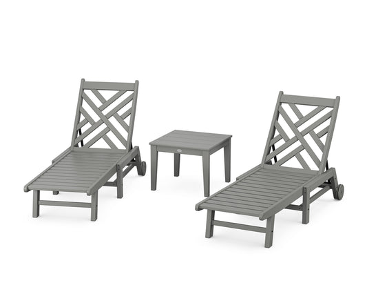 POLYWOOD Chippendale 3-Piece Chaise Set with Wheels — Slate Grey