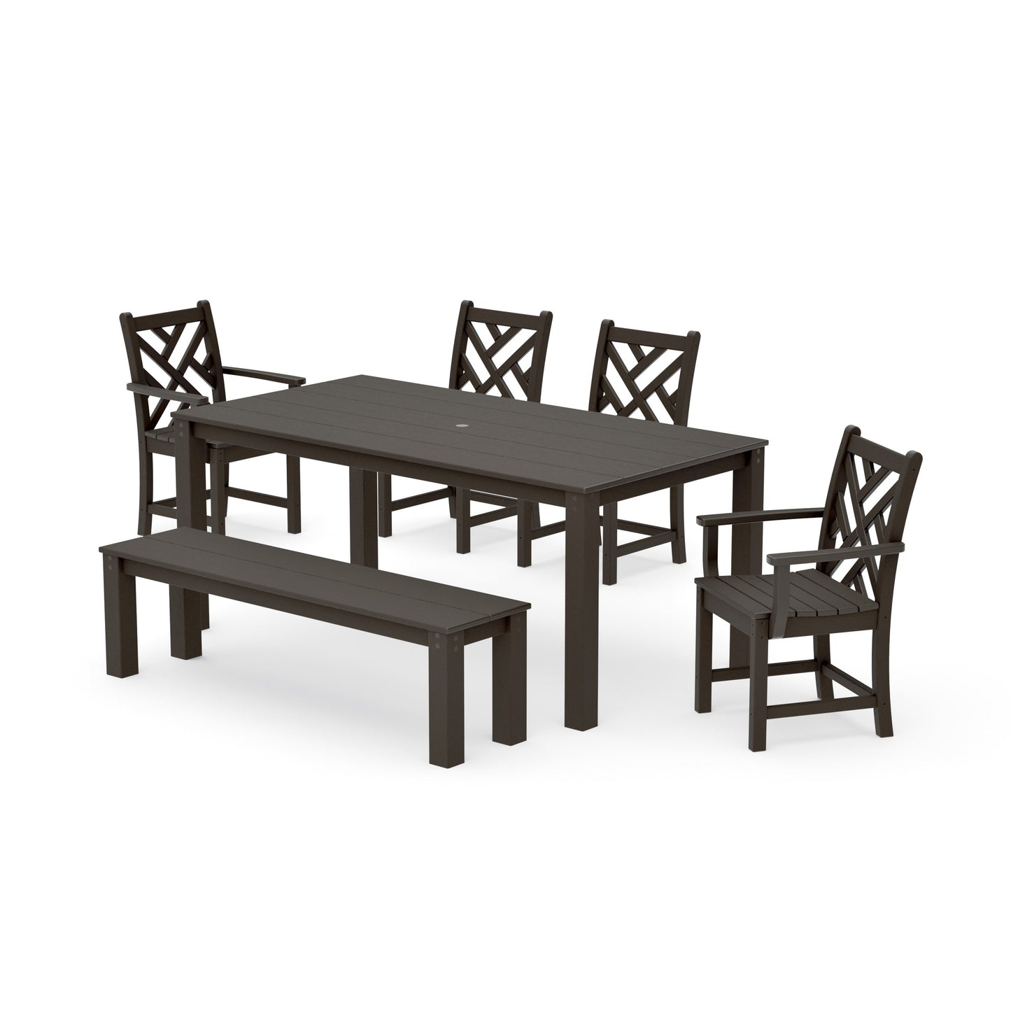 POLYWOOD Chippendale 6-Piece Parsons Dining Set with Bench — Vintage Coffee