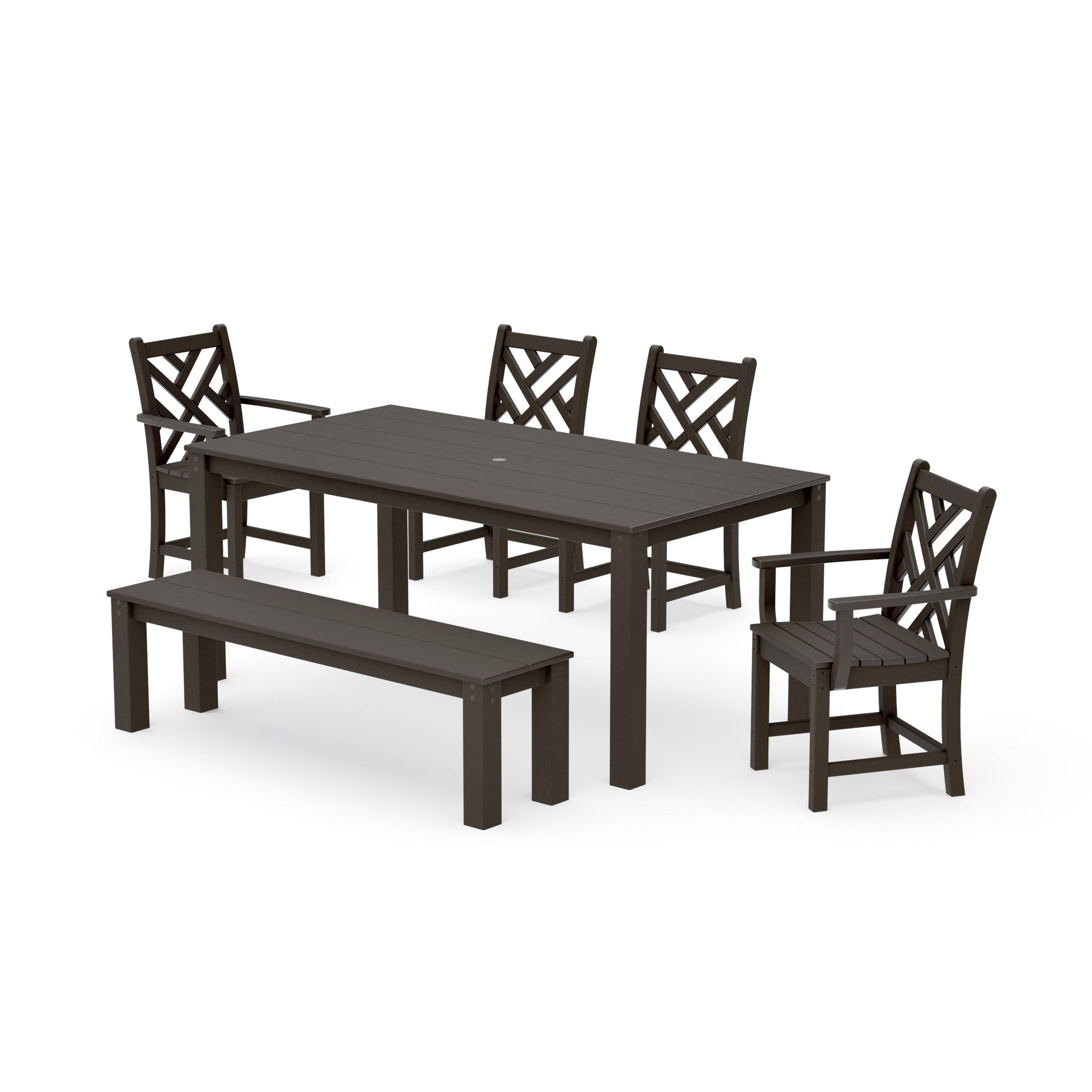 POLYWOOD Chippendale 6-Piece Parsons Dining Set with Bench — Vintage Coffee