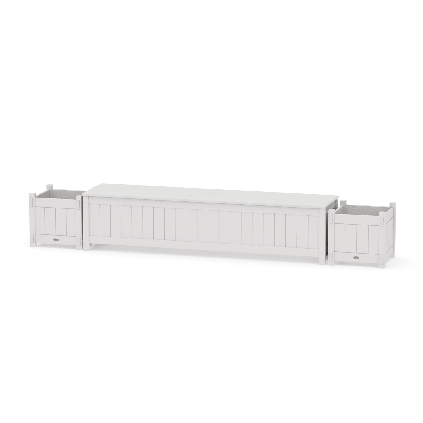 POLYWOOD 72" Vineyard Straight Planter Storage Bench Set — Vintage White