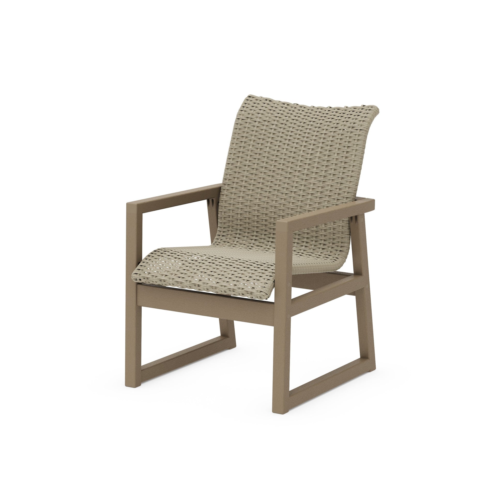 POLYWOOD EDGE Woven Dining Arm Chair — Vintage Sahara / Dune Grass
