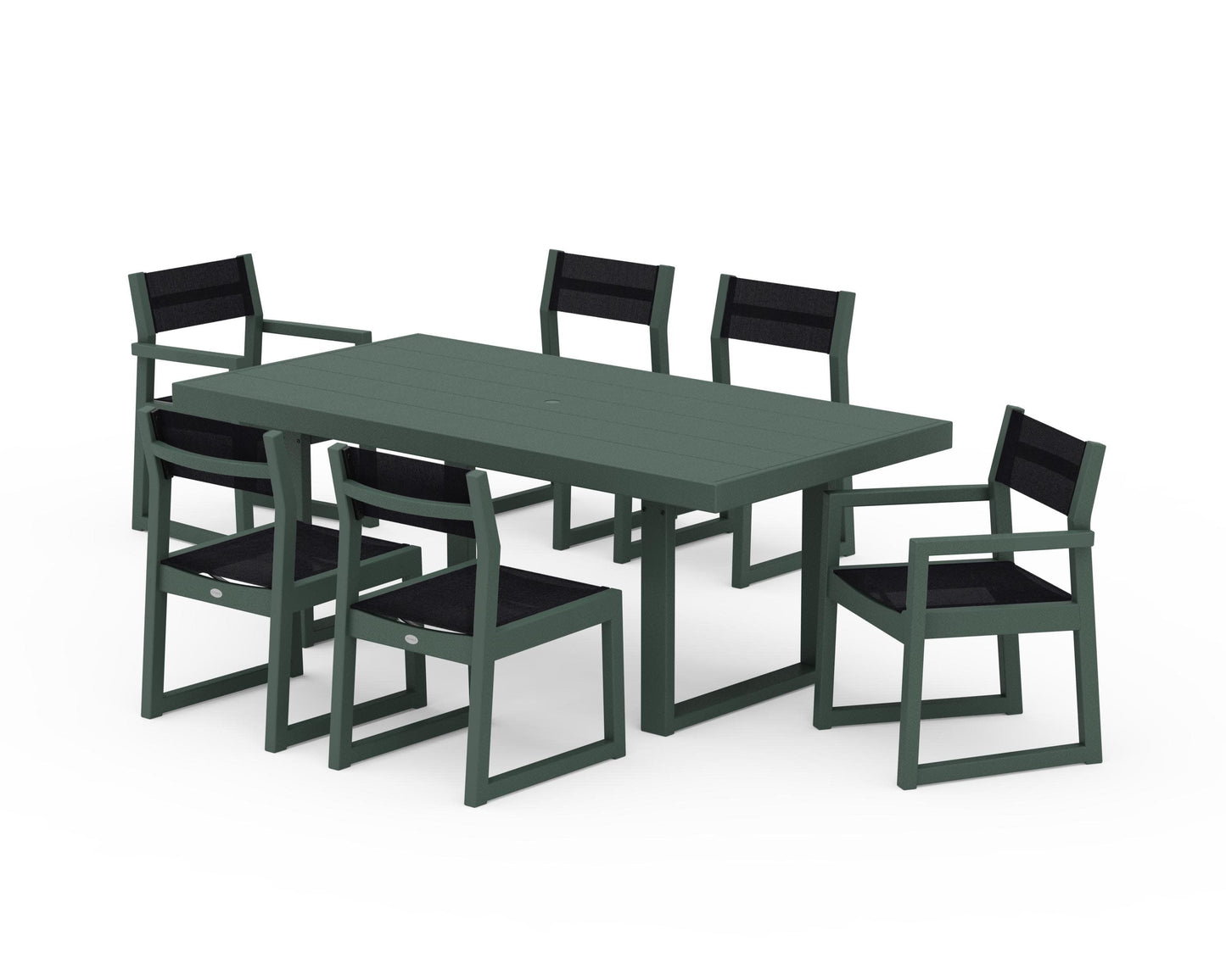 POLYWOOD EDGE Sling 7-Piece Dining Set — Green / Black Sling