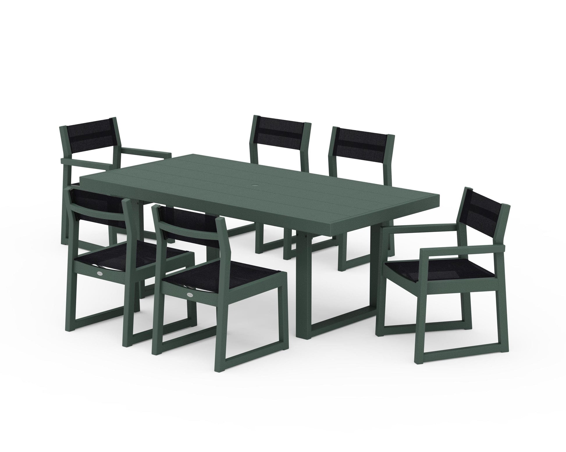 POLYWOOD EDGE Sling 7-Piece Dining Set — Green / Black Sling