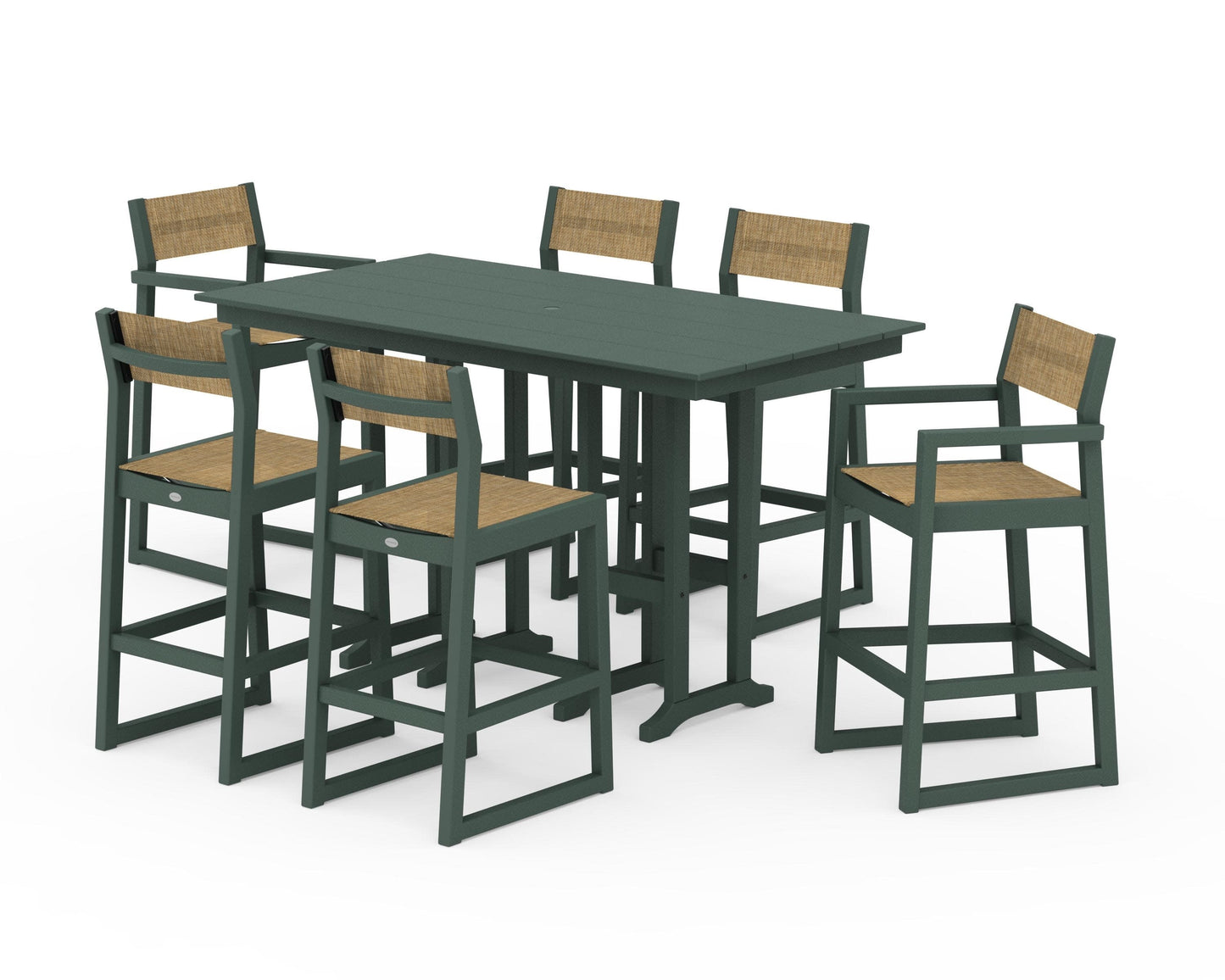 POLYWOOD EDGE Sling 7-Piece Farmhouse Bar Set — Green / Burlap Sling