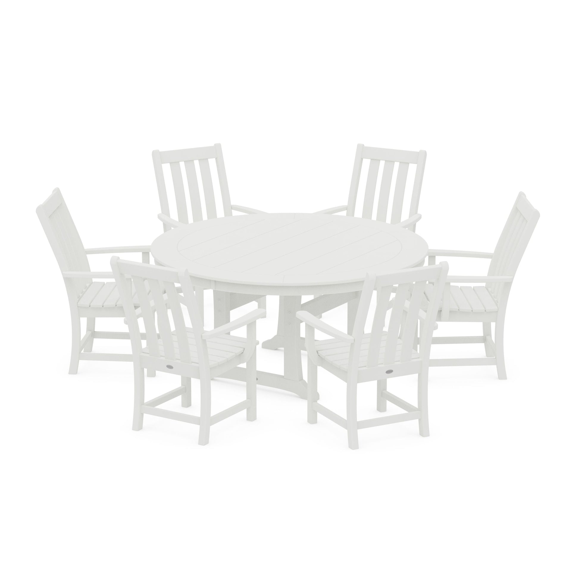 POLYWOOD Vineyard 7-Piece Arm Chair Round Dining Set — Vintage White