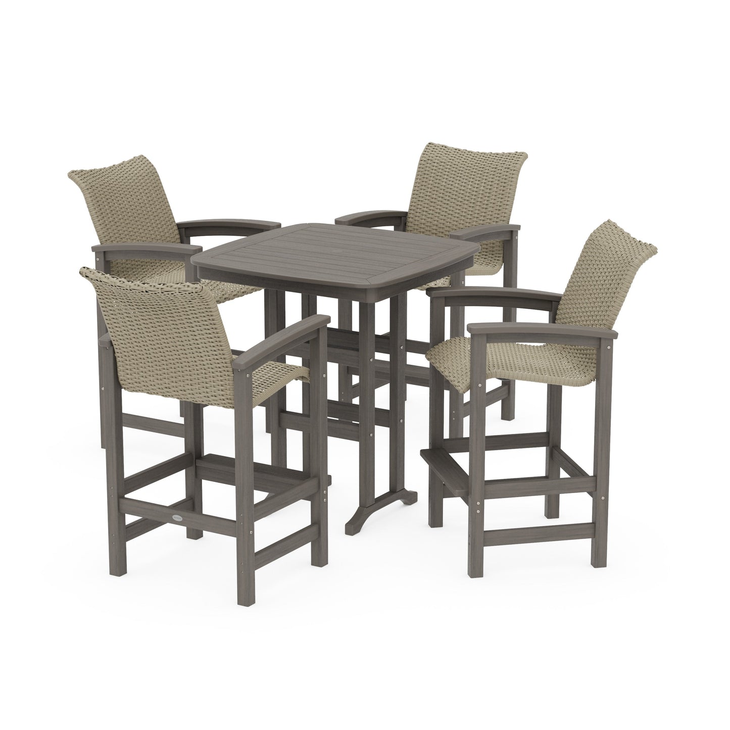 POLYWOOD Coastal Woven 5-Piece Bar Set — Driftwood / Dune Grass