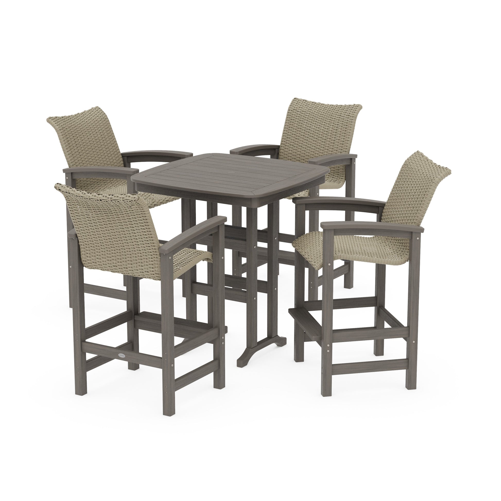 POLYWOOD Coastal Woven 5-Piece Bar Set — Driftwood / Dune Grass