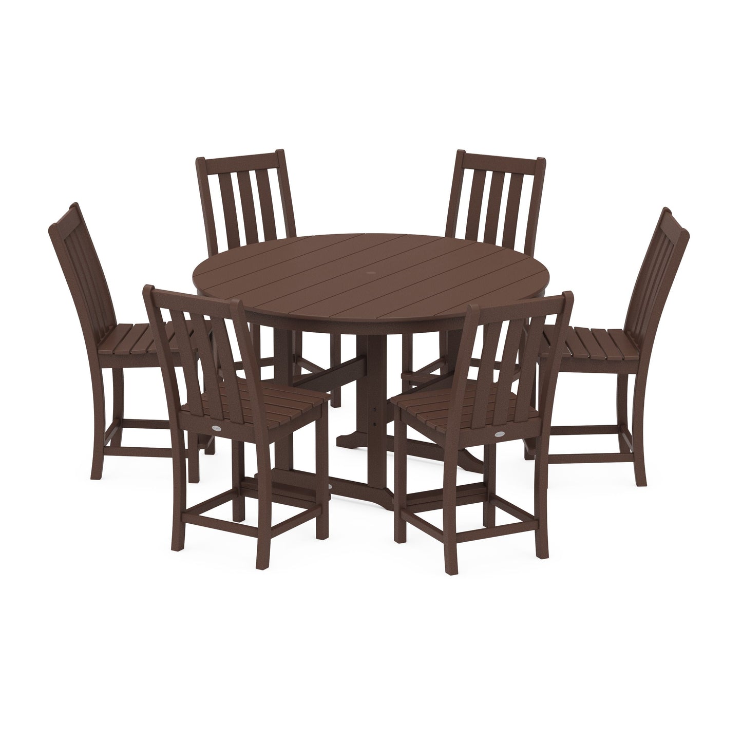 POLYWOOD Vineyard 7-Piece Farmhouse Side Chair Round Farmhouse Counter Set — Mahogany