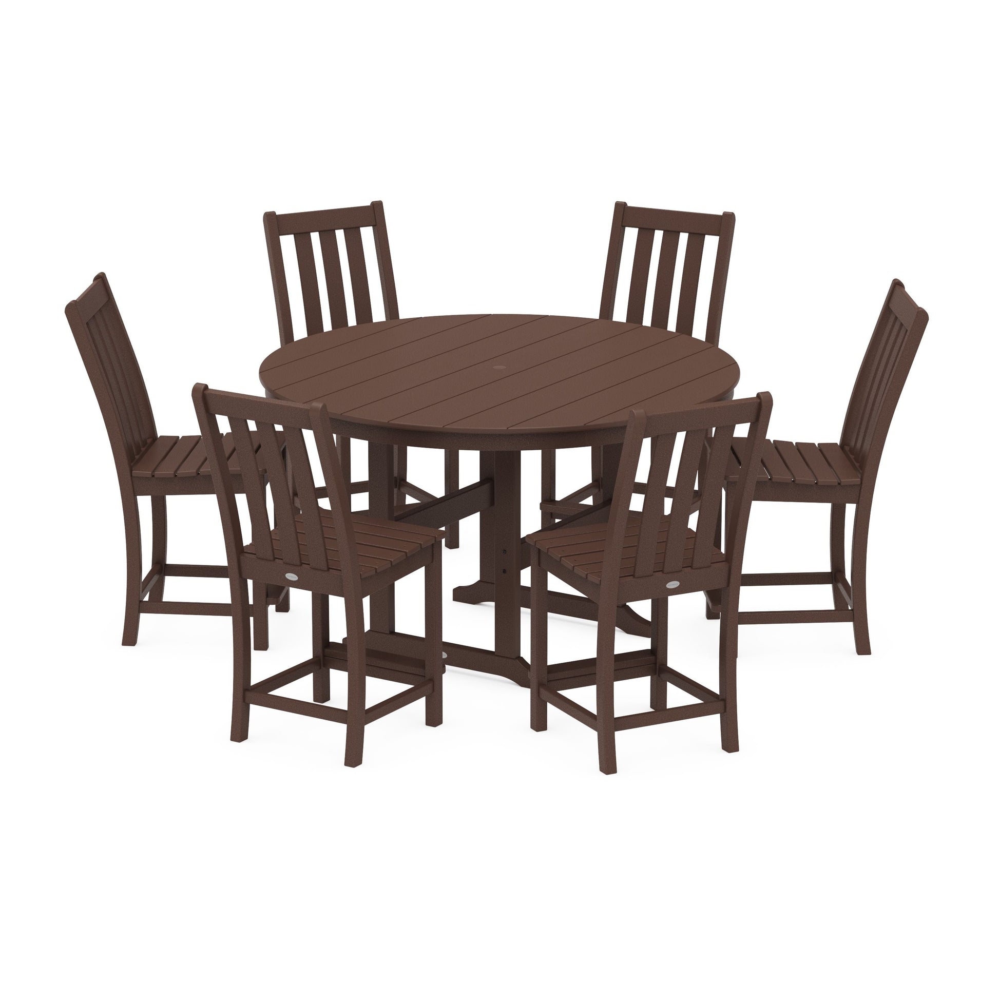 POLYWOOD Vineyard 7-Piece Farmhouse Side Chair Round Farmhouse Counter Set — Mahogany