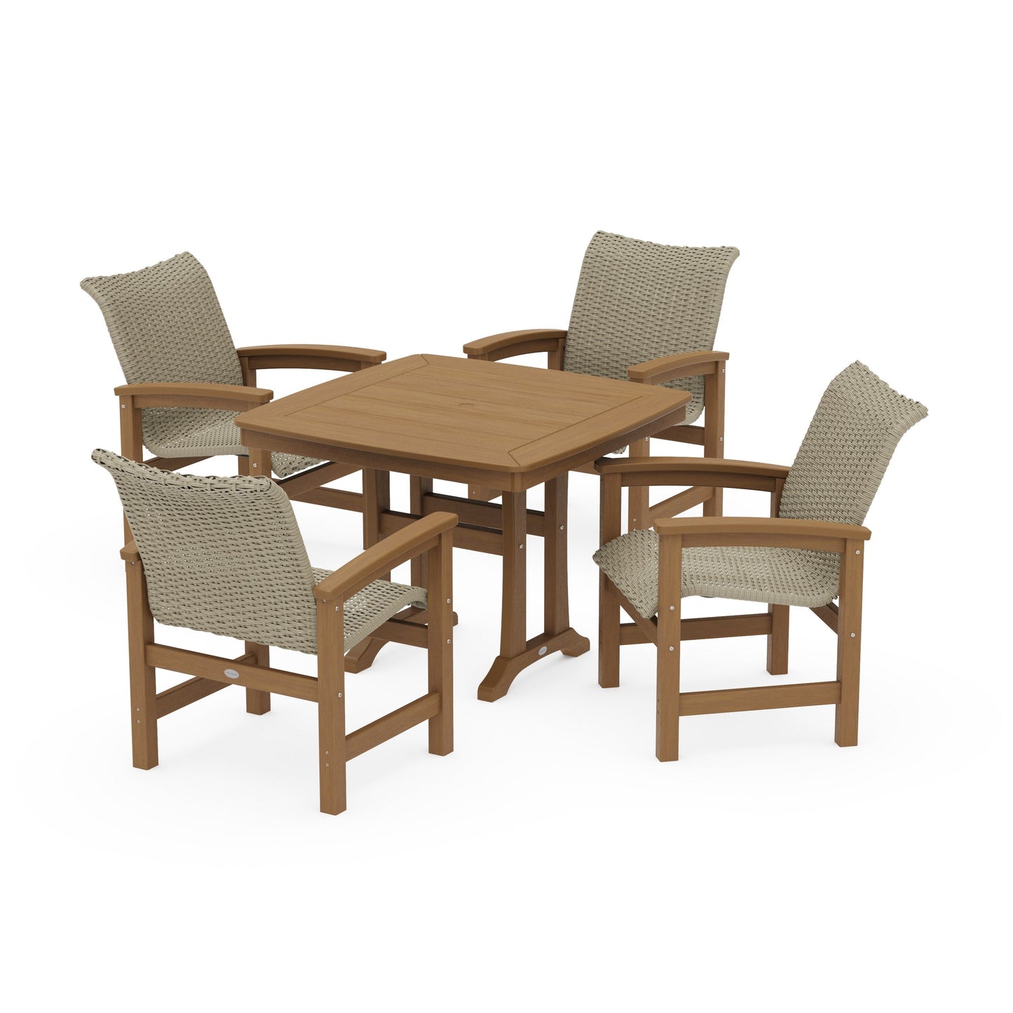 POLYWOOD Coastal Woven 5-Piece Dining Set with Trestle Legs — Natural / Dune Grass