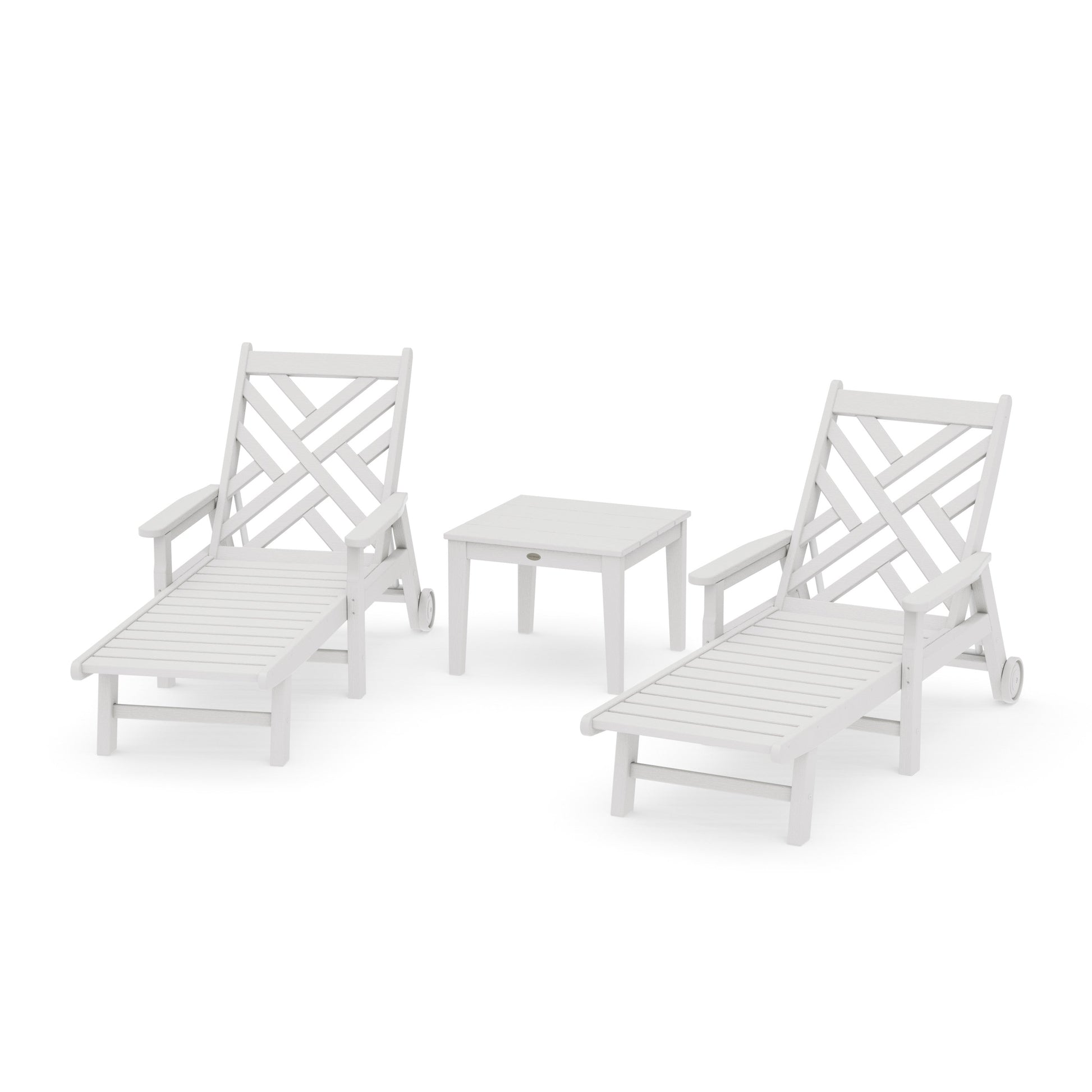 POLYWOOD Chippendale 3-Piece Chaise Set with Arms and Wheels — Vintage White