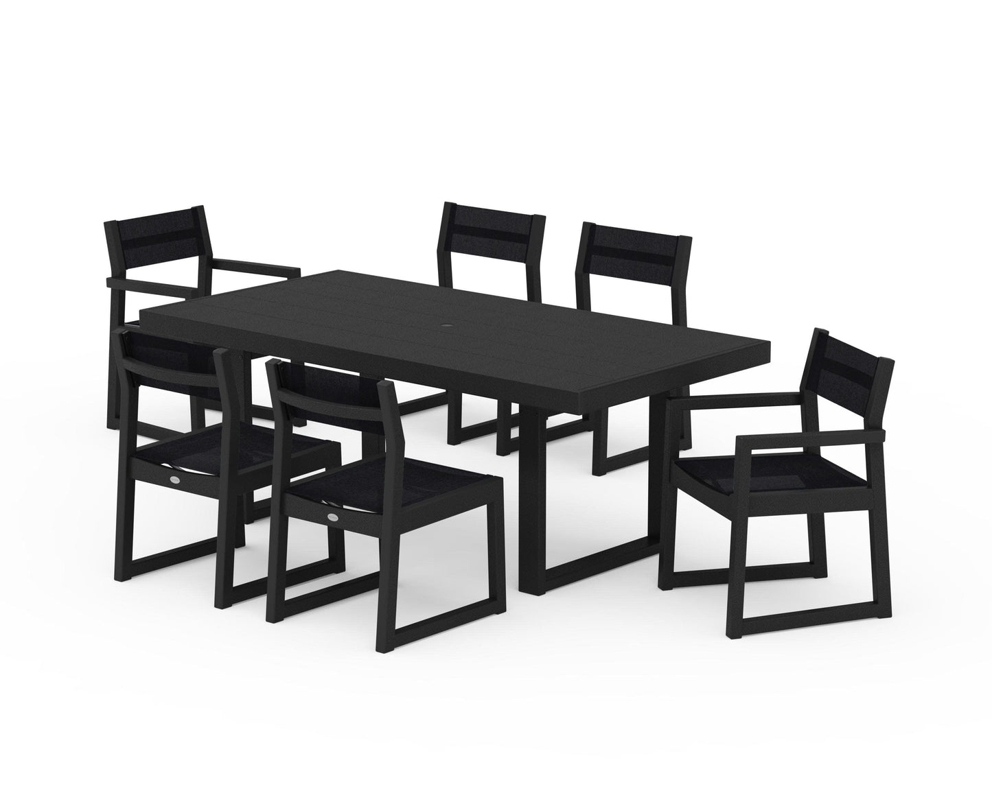 POLYWOOD EDGE Sling 7-Piece Dining Set — Black / Black Sling