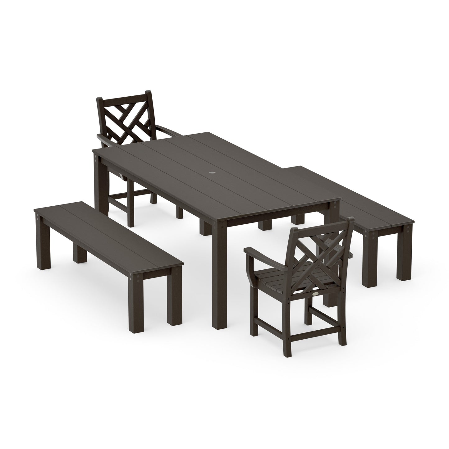 POLYWOOD Chippendale 5-Piece Parsons Dining Set with Benches — Vintage Coffee