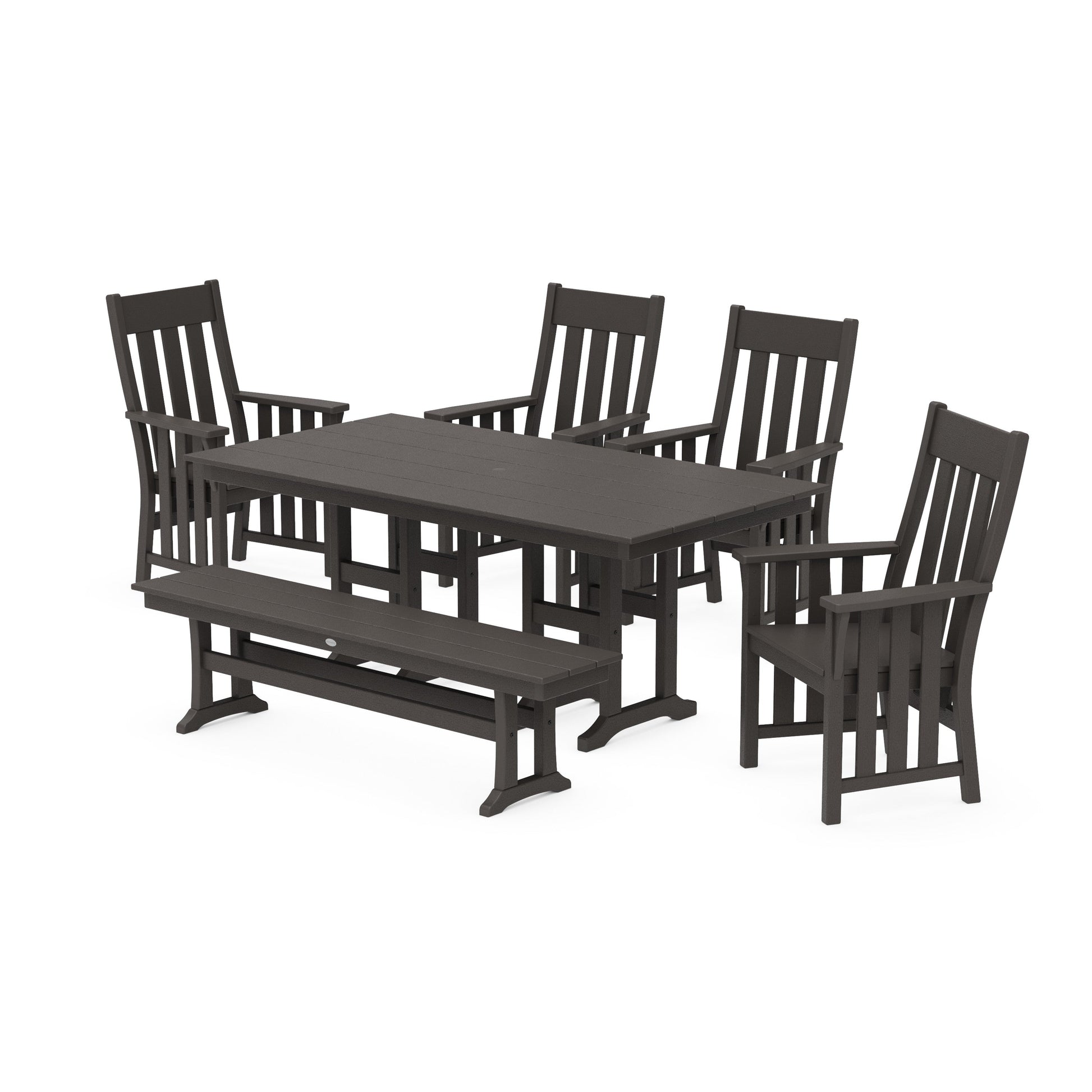 POLYWOOD Acadia 6-Piece Farmhouse Dining Set with Bench — Vintage Coffee