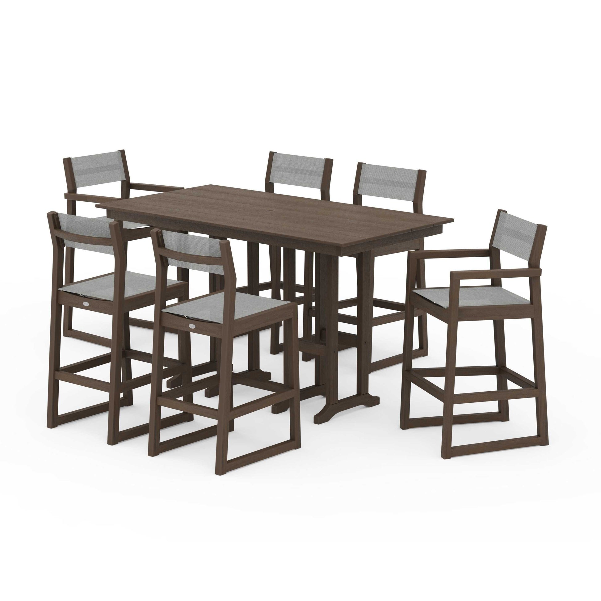 POLYWOOD EDGE Sling 7-Piece Farmhouse Bar Set — Kona / Metallic Sling