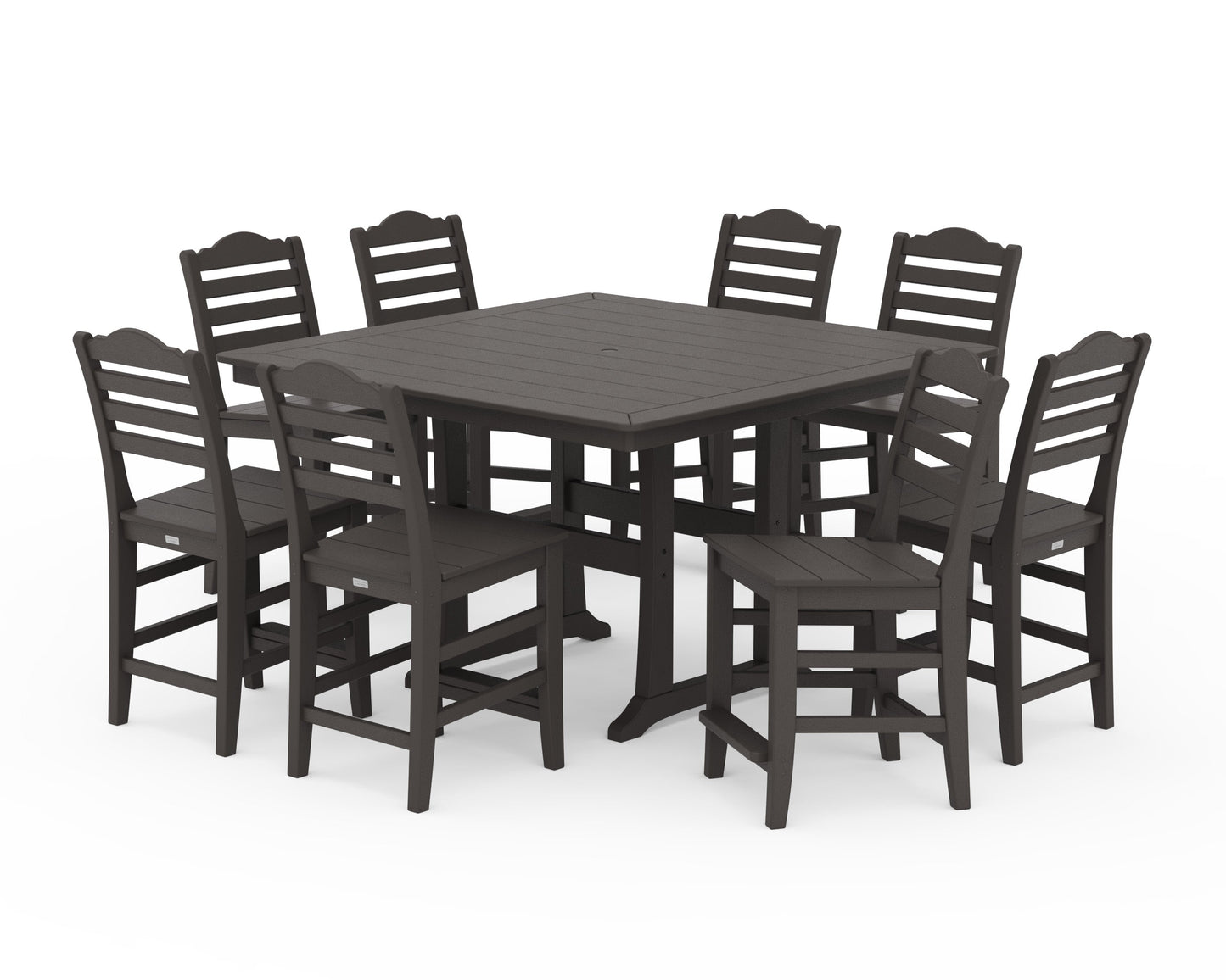 POLYWOOD Savannah Side Chair 9-Piece Square Counter Set with Trestle Legs — Vintage Coffee