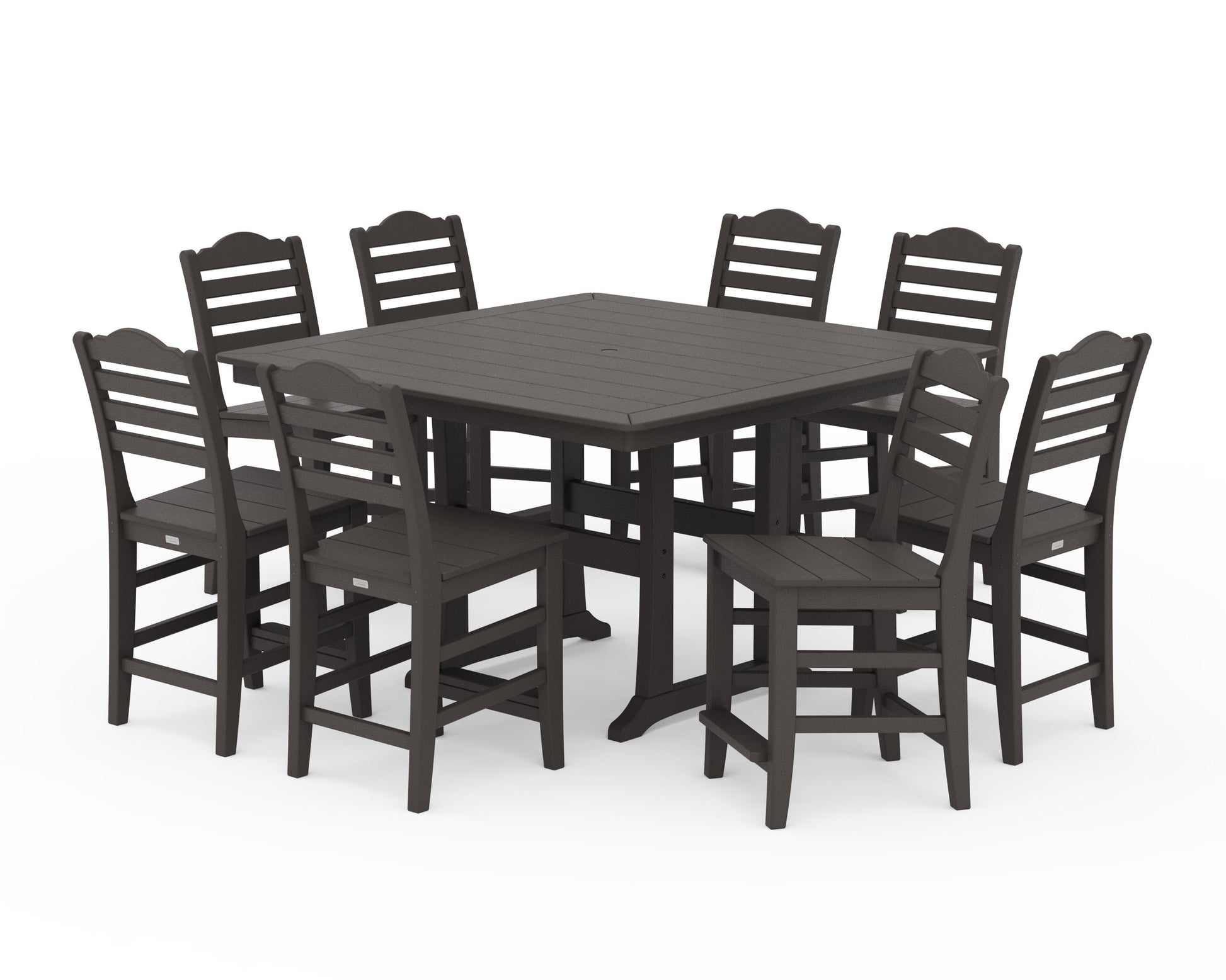 POLYWOOD Savannah Side Chair 9-Piece Square Counter Set with Trestle Legs — Vintage Coffee