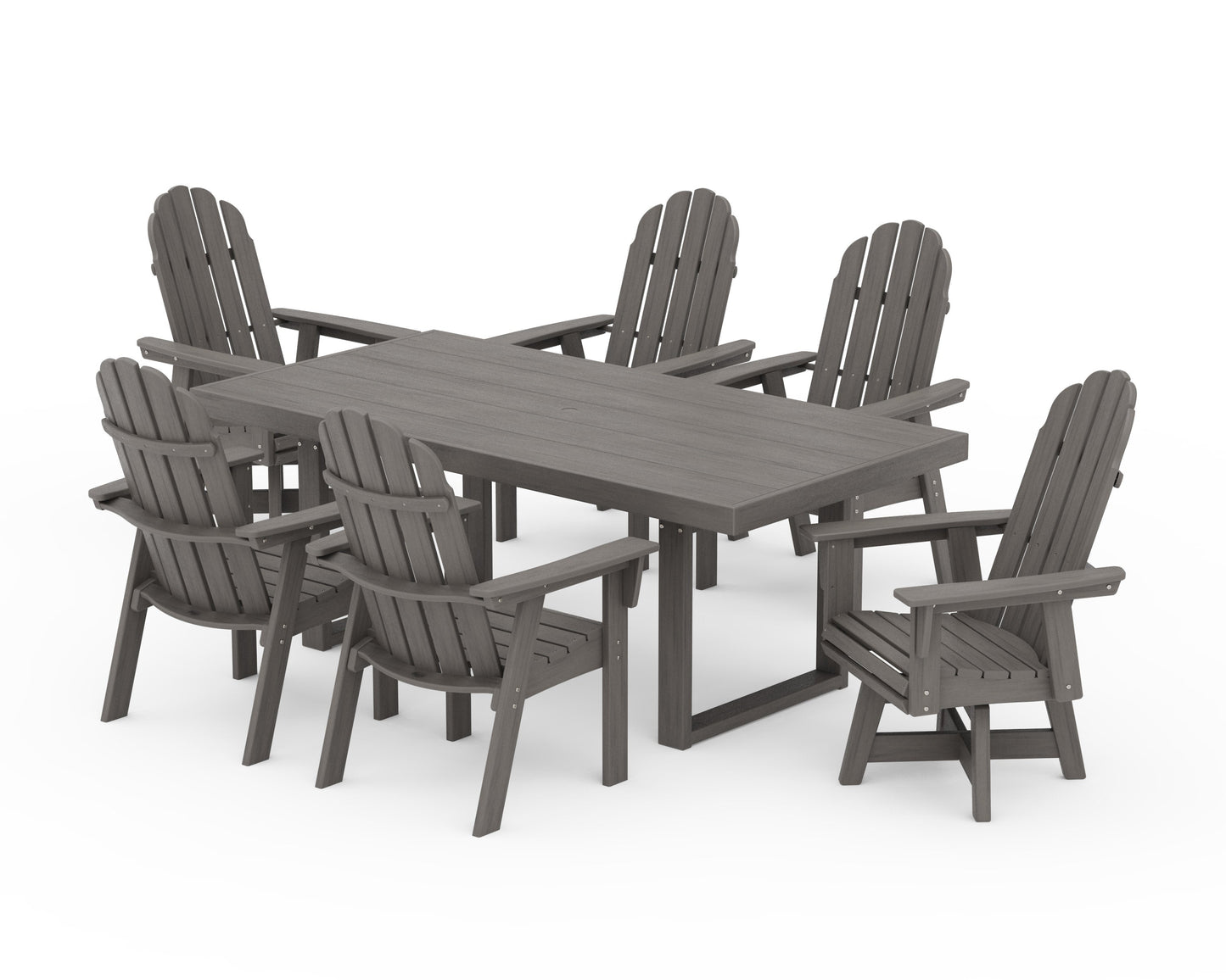 POLYWOOD Vineyard Curveback Adirondack Swivel Chair 7-Piece Dining Set — Driftwood