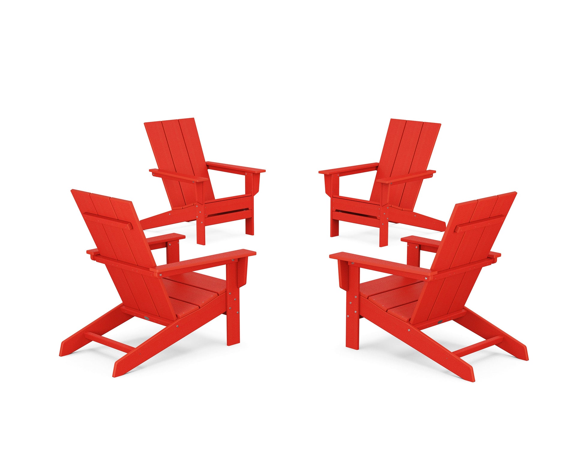 POLYWOOD 4-Piece Modern Studio Adirondack Chair Conversation Set — Sunset Red