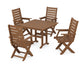 POLYWOOD Captain Folding Chair 5-Piece Farmhouse Dining Set — Teak