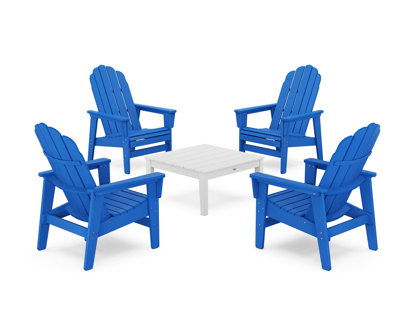 POLYWOOD 5-Piece Vineyard Grand Upright Adirondack Chair Conversation Group — Pacific Blue / White