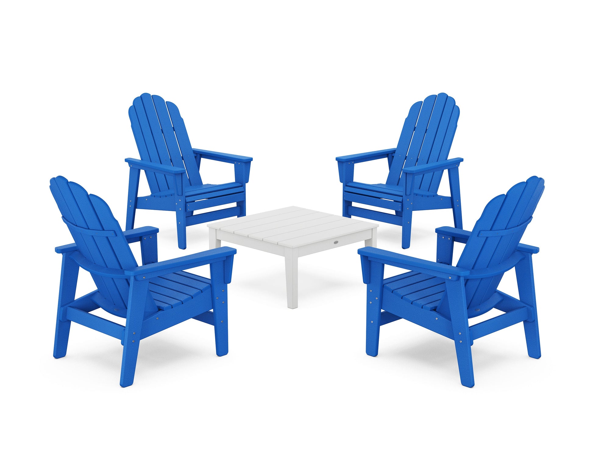 POLYWOOD 5-Piece Vineyard Grand Upright Adirondack Chair Conversation Group — Pacific Blue / White