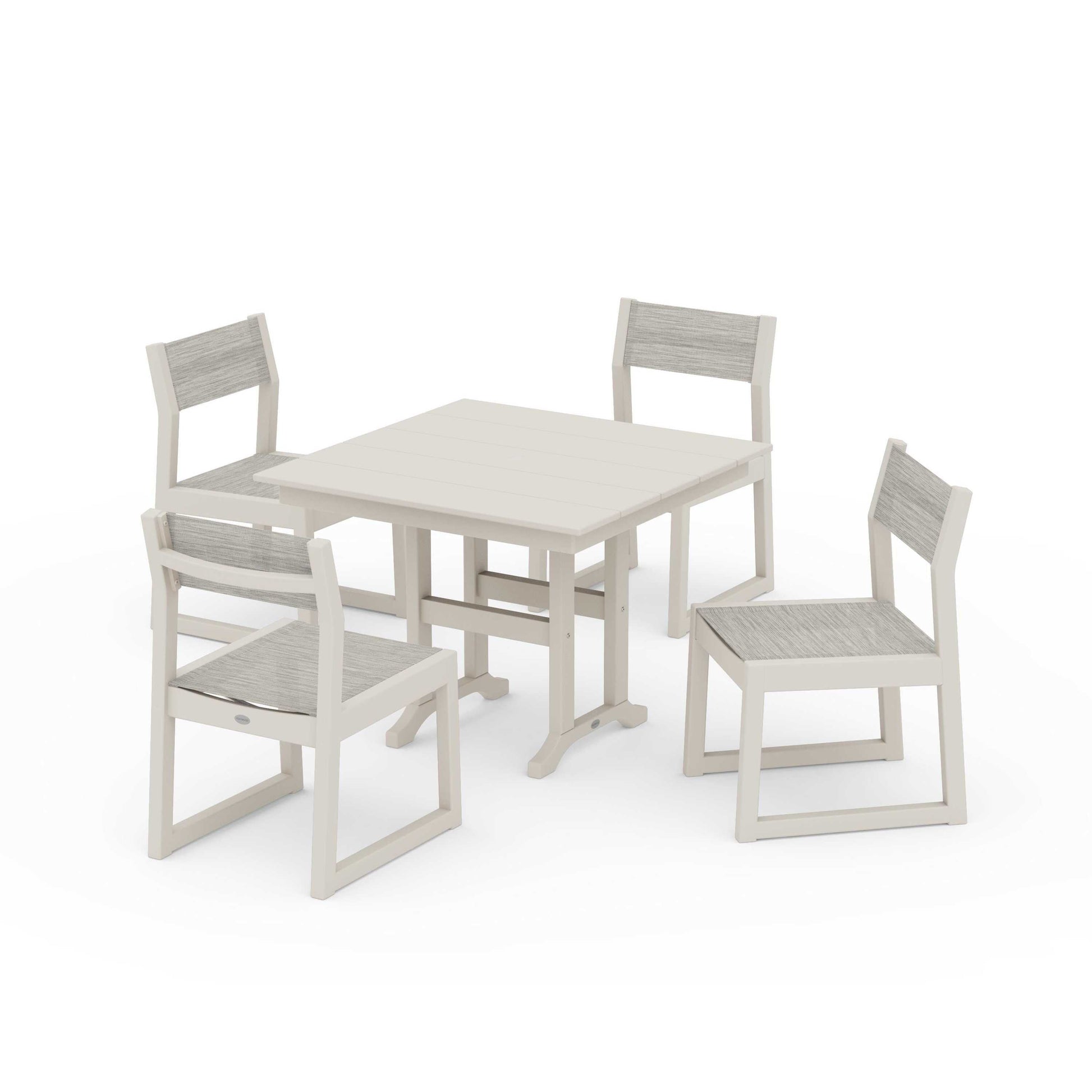 POLYWOOD EDGE Sling Side Chair 5-Piece Farmhouse Dining Set — Sand / Birch Sling