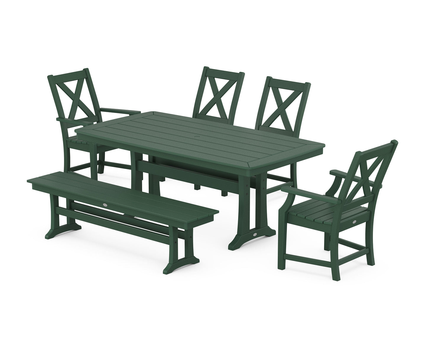 POLYWOOD Braxton 6-Piece Dining Set with Trestle Legs — Green