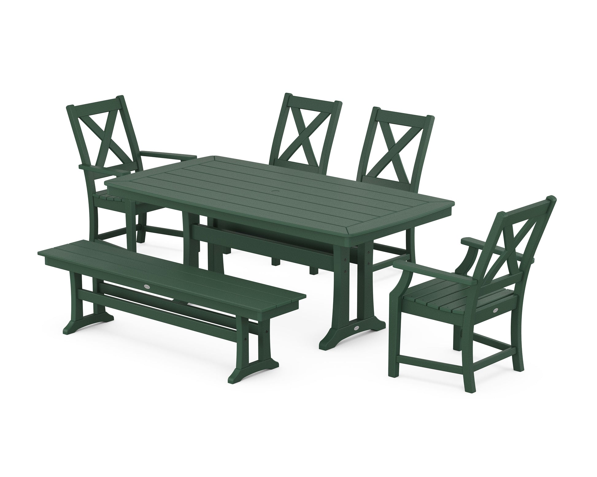 POLYWOOD Braxton 6-Piece Dining Set with Trestle Legs — Green