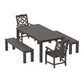 POLYWOOD Chinoiserie 5-Piece Parsons Dining Set with Benches — Vintage Coffee