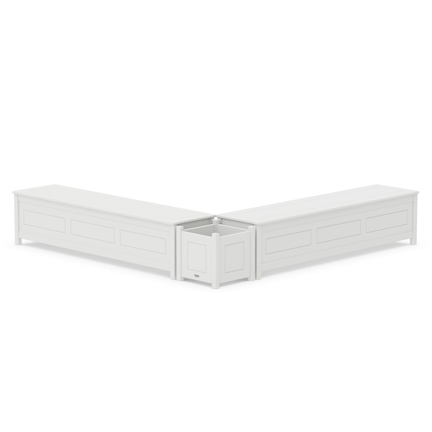 POLYWOOD 72" Country Living L- Shaped Planter Storage Bench Set — White