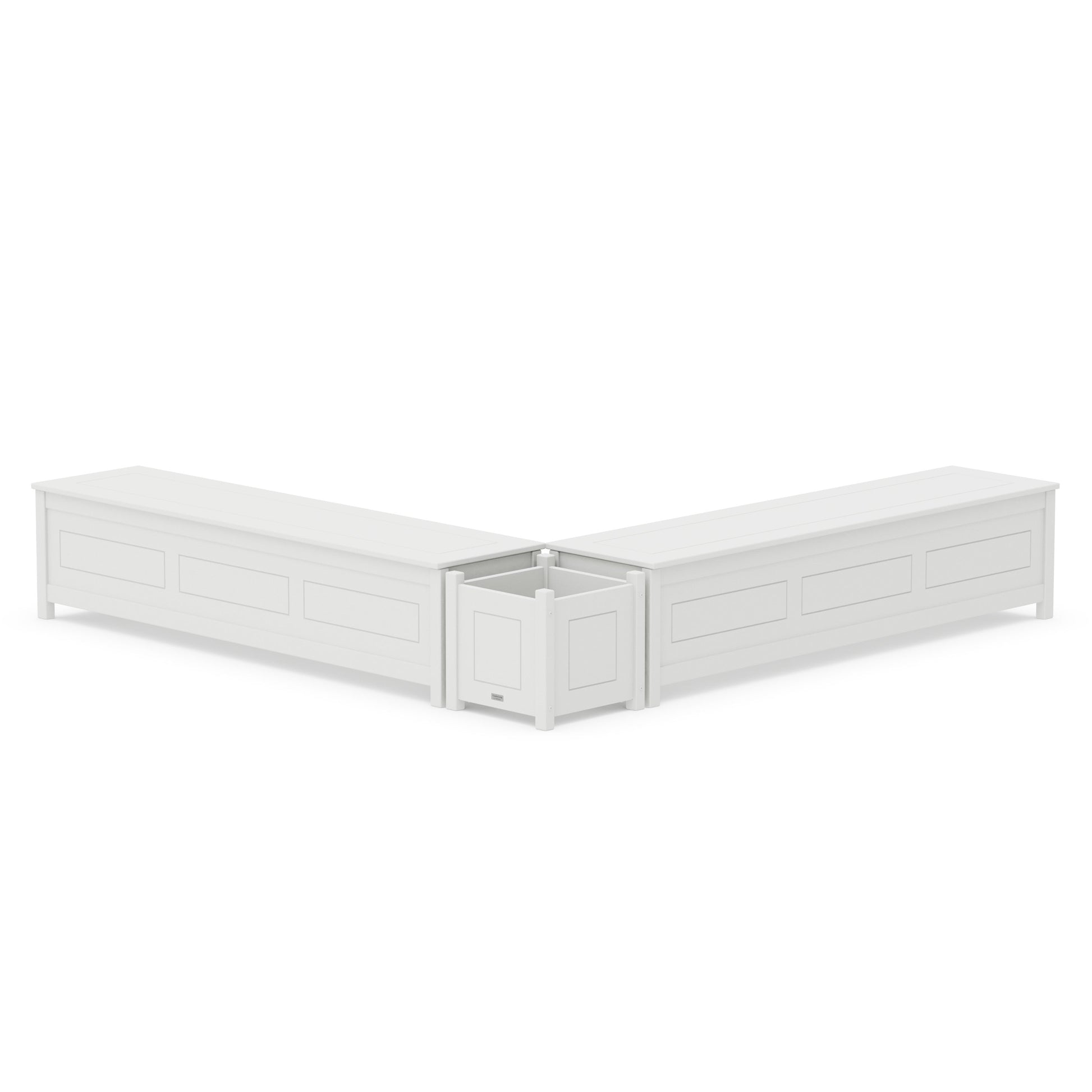 POLYWOOD 72" Country Living L- Shaped Planter Storage Bench Set — White
