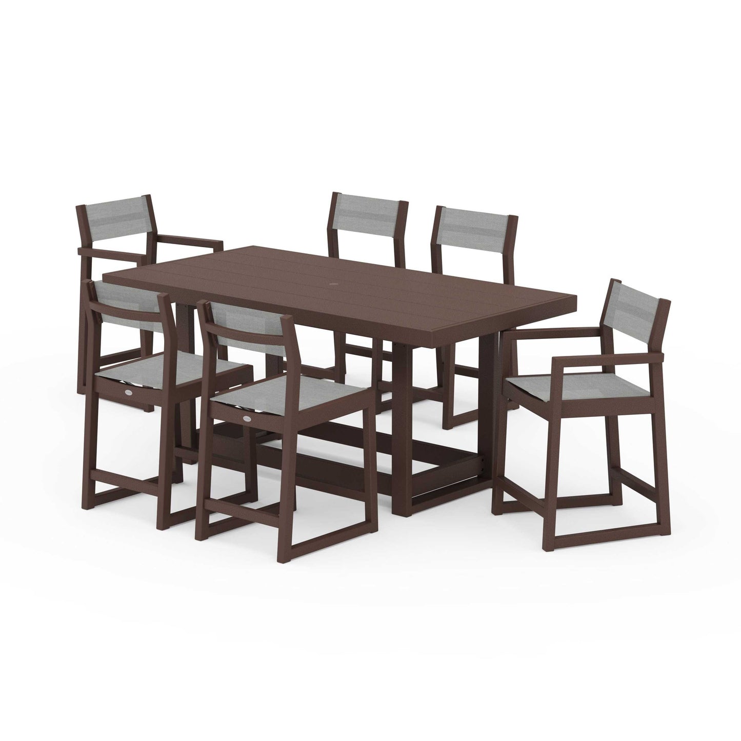 POLYWOOD EDGE Sling 7-Piece Counter Table Set — Mahogany / Metallic Sling