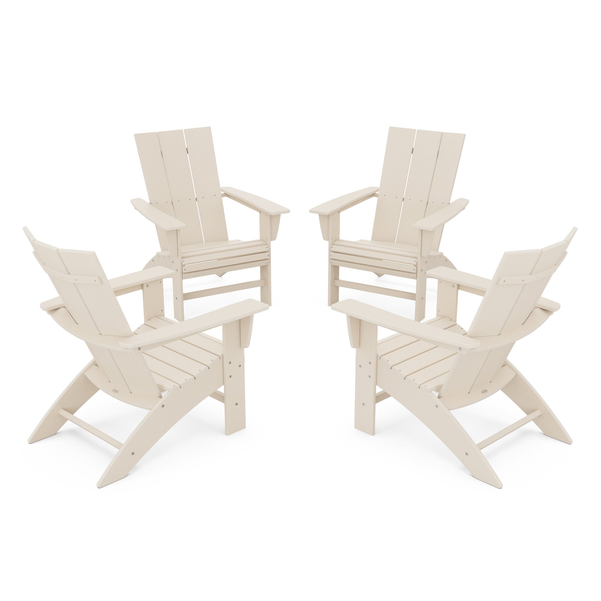 POLYWOOD 4-Piece Modern Curveback Adirondack Conversation Set — Sand