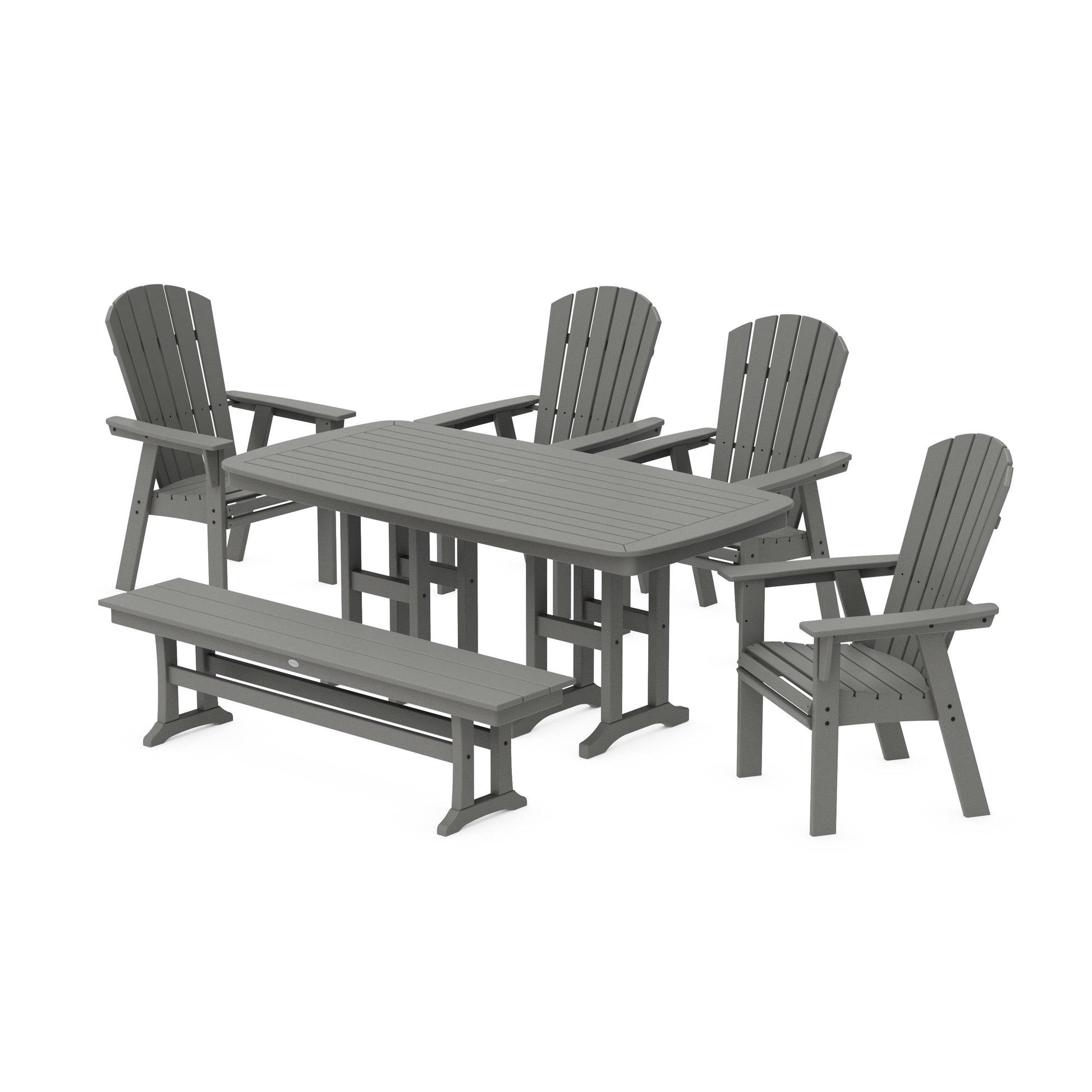POLYWOOD Nautical Curveback Adirondack 6-Piece Dining Set with Bench — Slate Grey