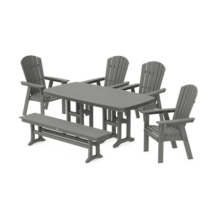 POLYWOOD Nautical Curveback Adirondack 6-Piece Dining Set with Bench — Slate Grey