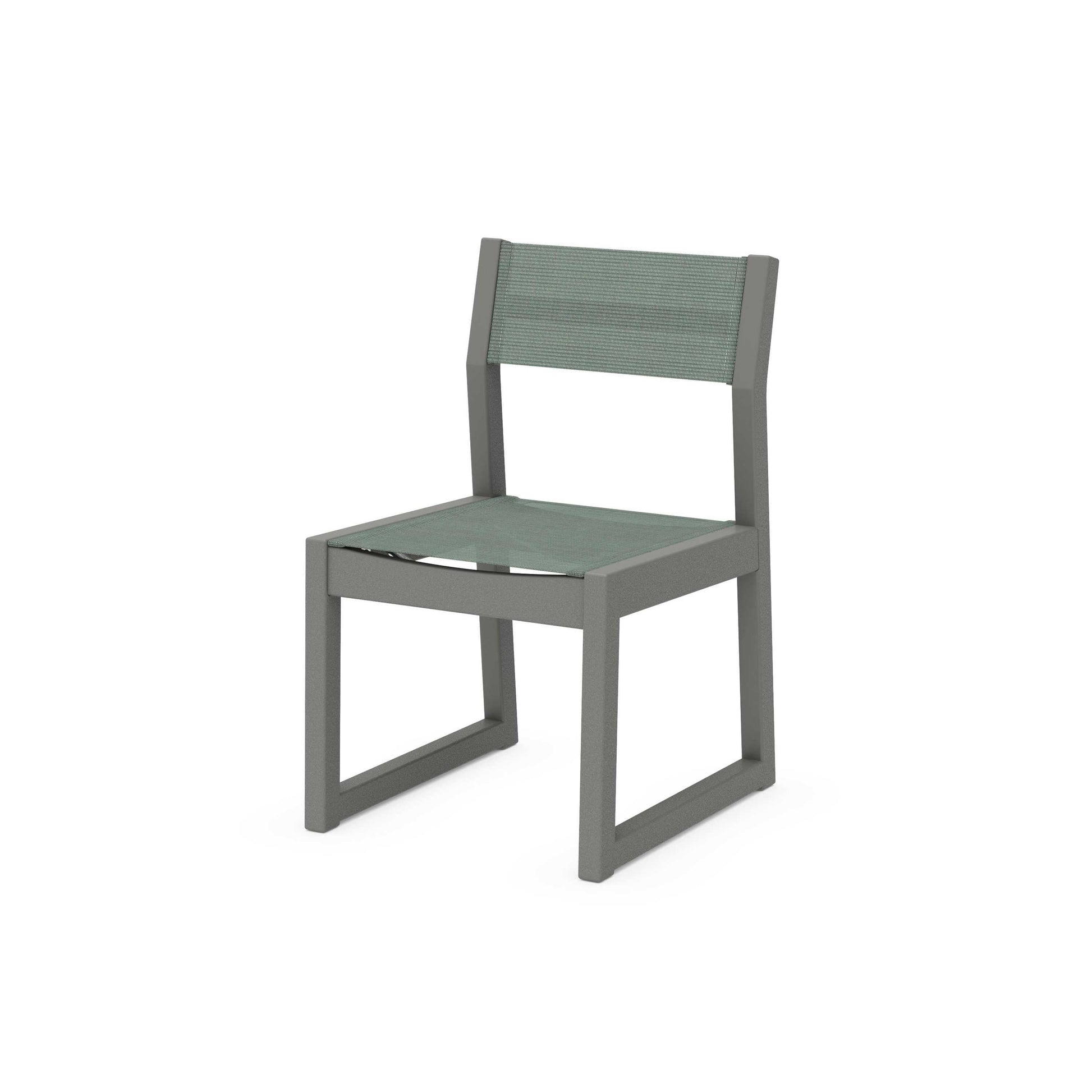 POLYWOOD EDGE Sling Dining Side Chair — Slate Grey / Dupioni Sea Mist Sling