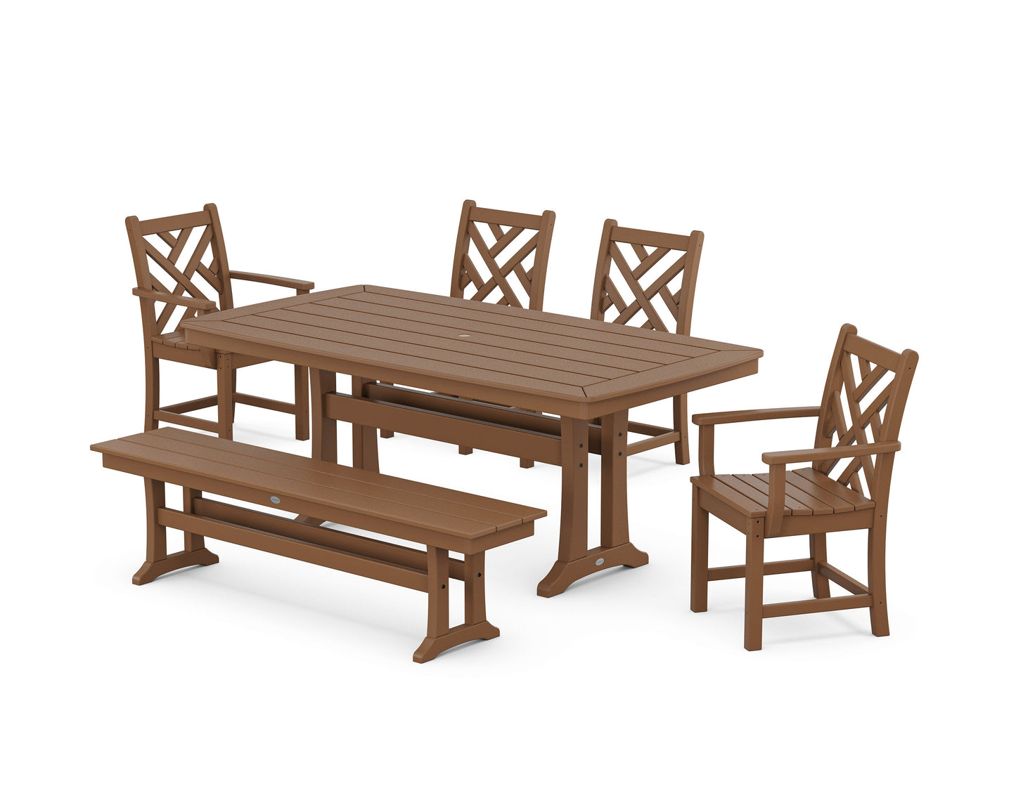 POLYWOOD Chippendale 6-Piece Dining Set with Trestle Legs — Teak