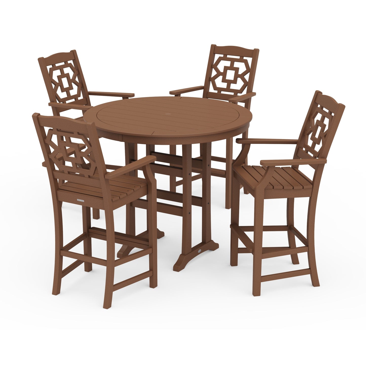 POLYWOOD Chinoiserie 5-Piece Round Bar Set — Teak