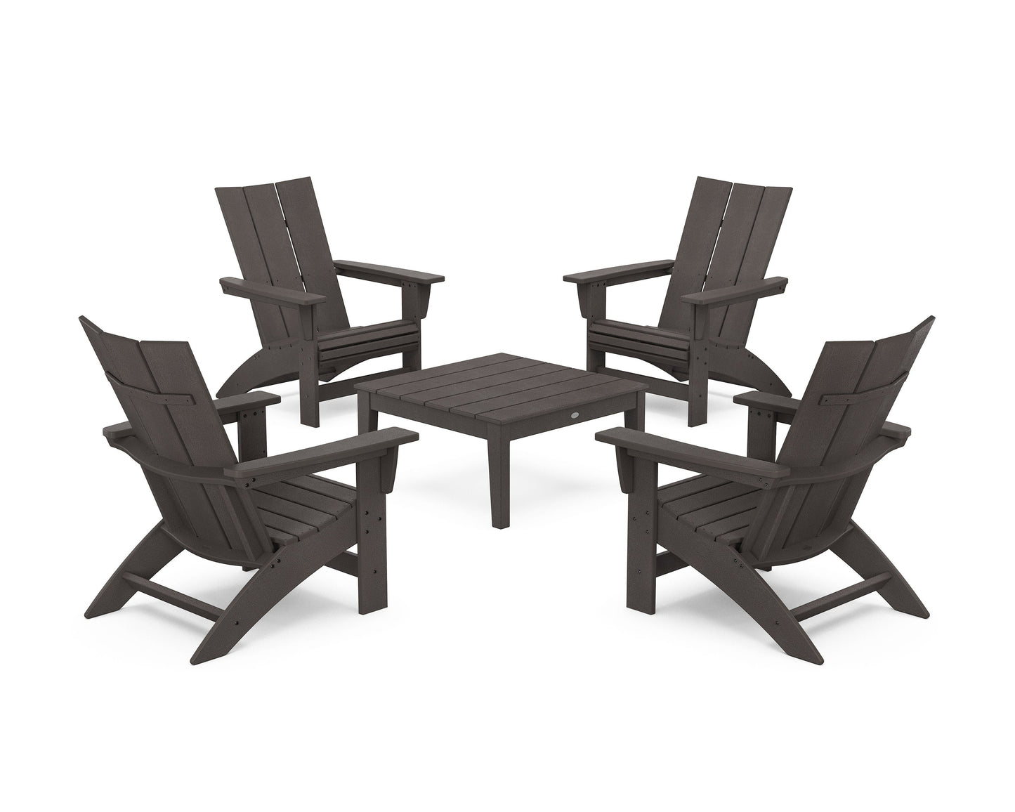 POLYWOOD 5-Piece Modern Grand Adirondack Chair Conversation Group — Vintage Coffee