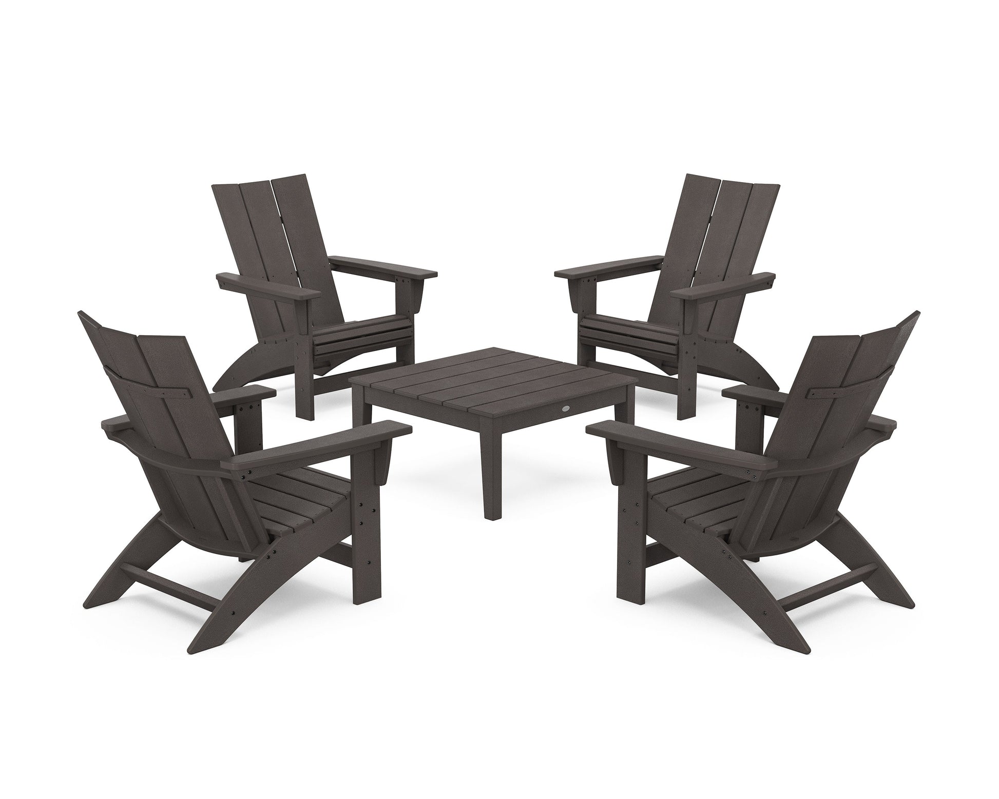POLYWOOD 5-Piece Modern Grand Adirondack Chair Conversation Group — Vintage Coffee