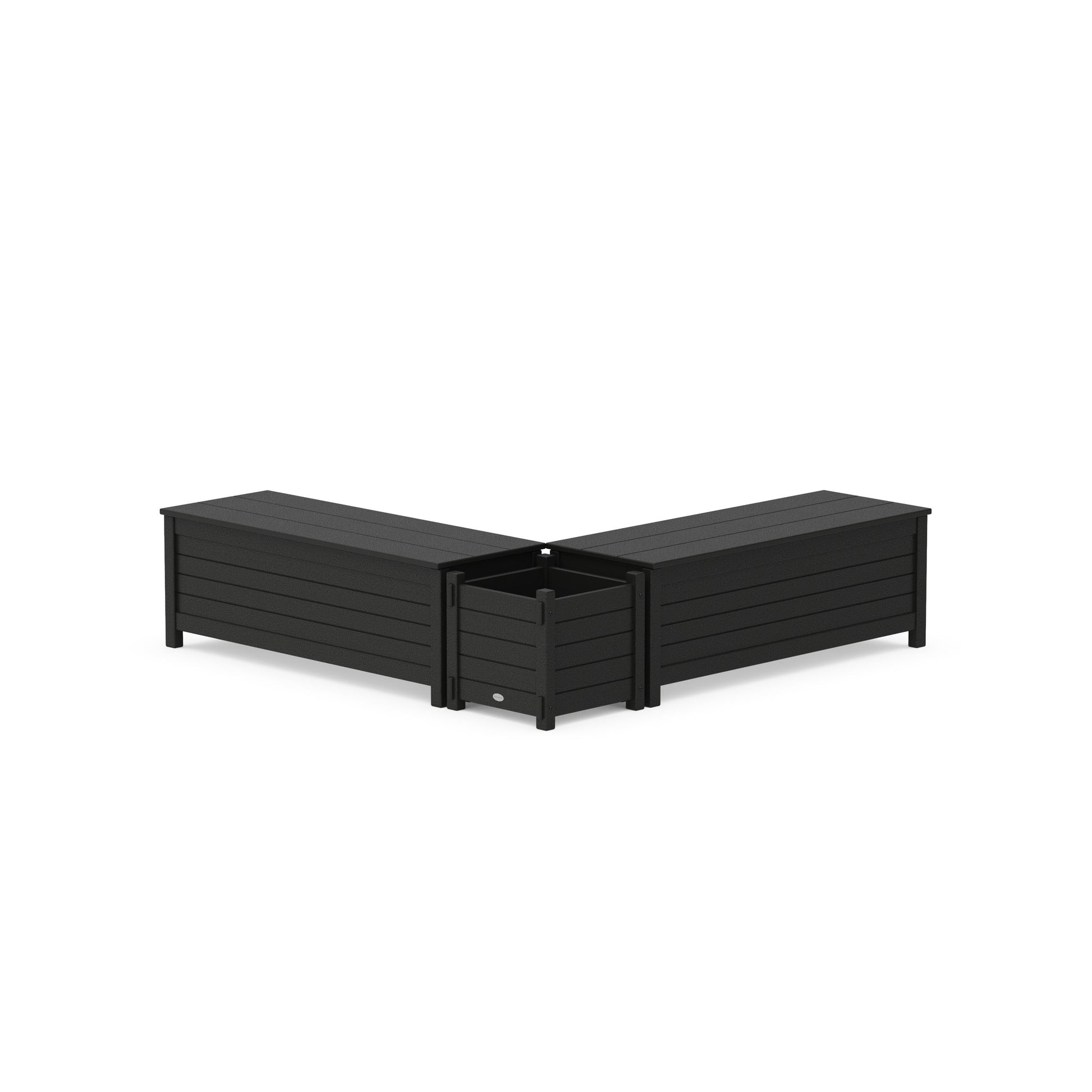 POLYWOOD 48" Nautical L- Shaped Planter Storage Bench Set — Black