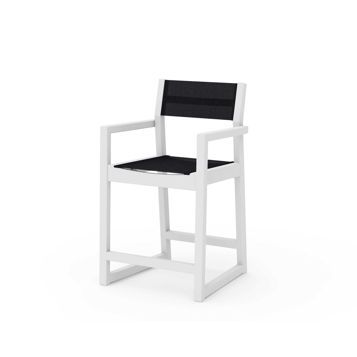 POLYWOOD EDGE Sling Counter Arm Chair — White / Black Sling