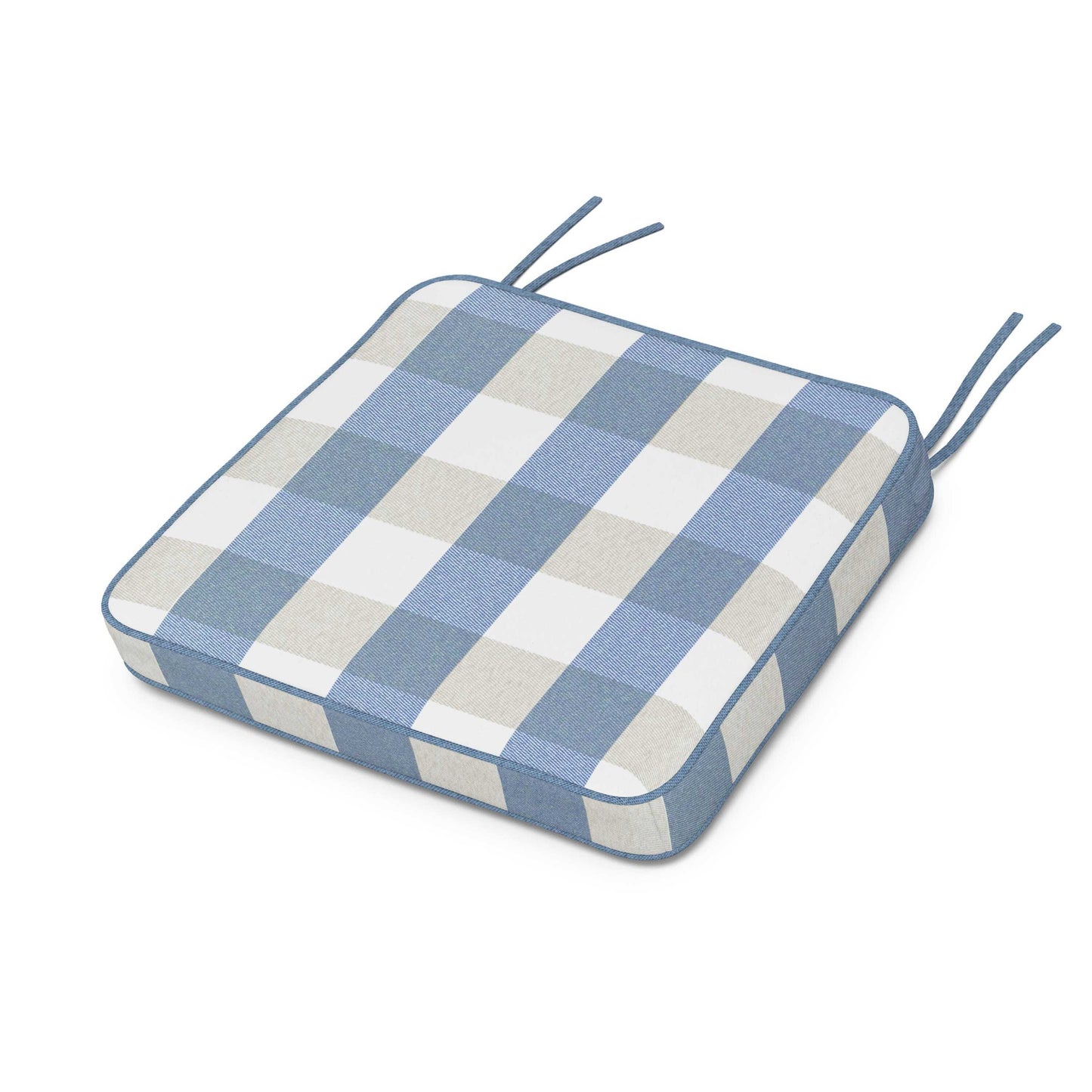 POLYWOOD Chinoiserie Arm Chair Seat Cushion — Buffalo Plaid Sky Blue
