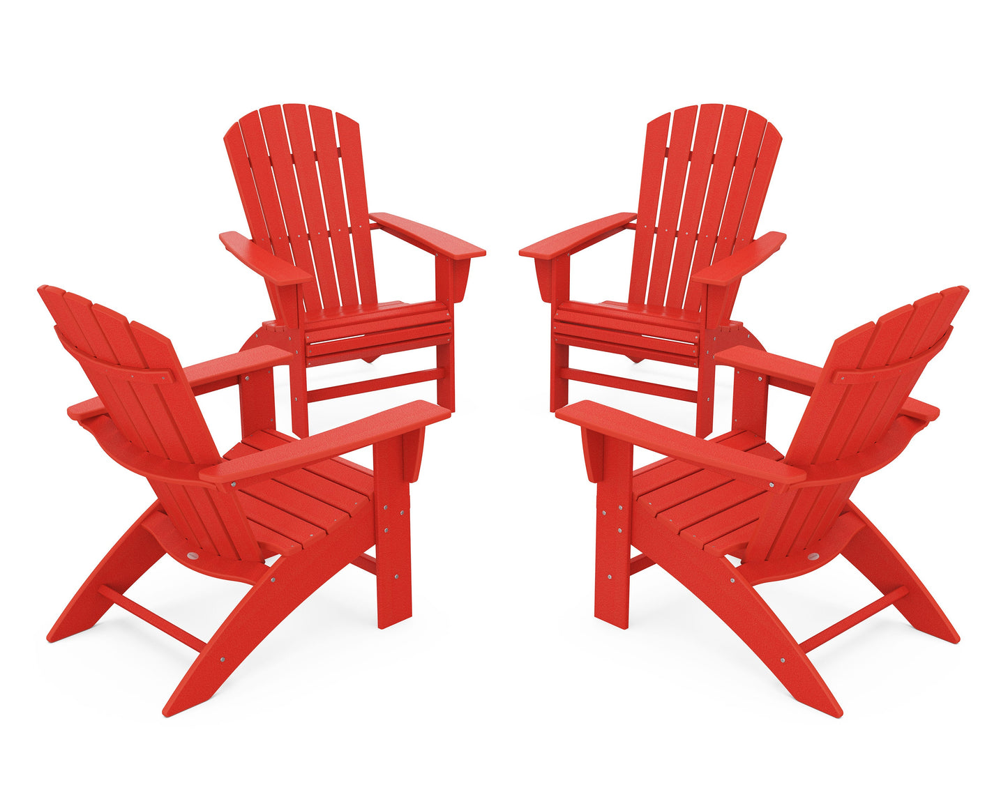 POLYWOOD 4-Piece Nautical Curveback Adirondack Chair Conversation Set — Sunset Red