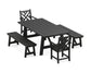 POLYWOOD Chippendale 5-Piece Rustic Farmhouse Dining Set With Benches — Black